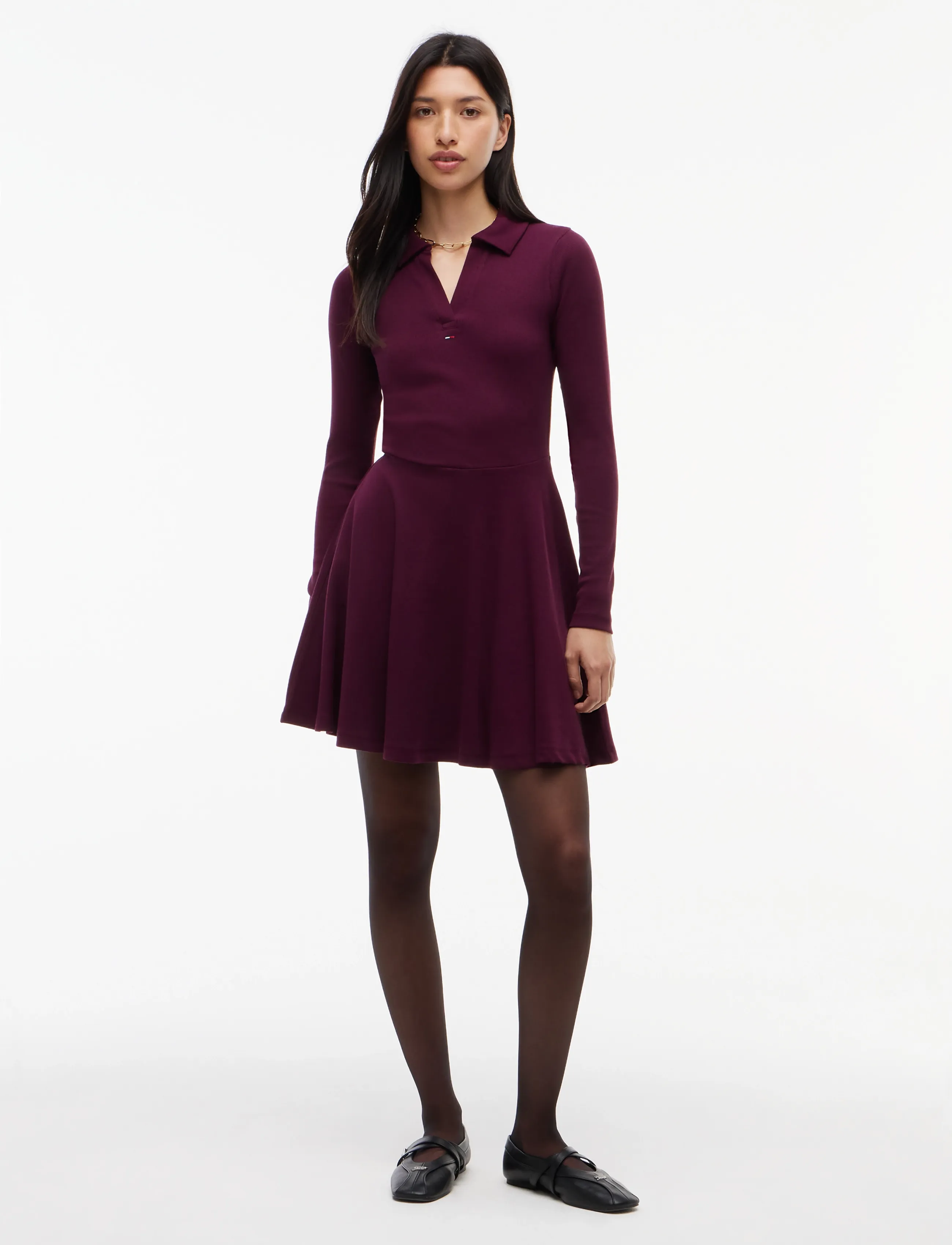 Tommy Jeans TJW RIB FIT & FLARE POLO DRESS - Kleider - CALYPSO BERRY / burgundy