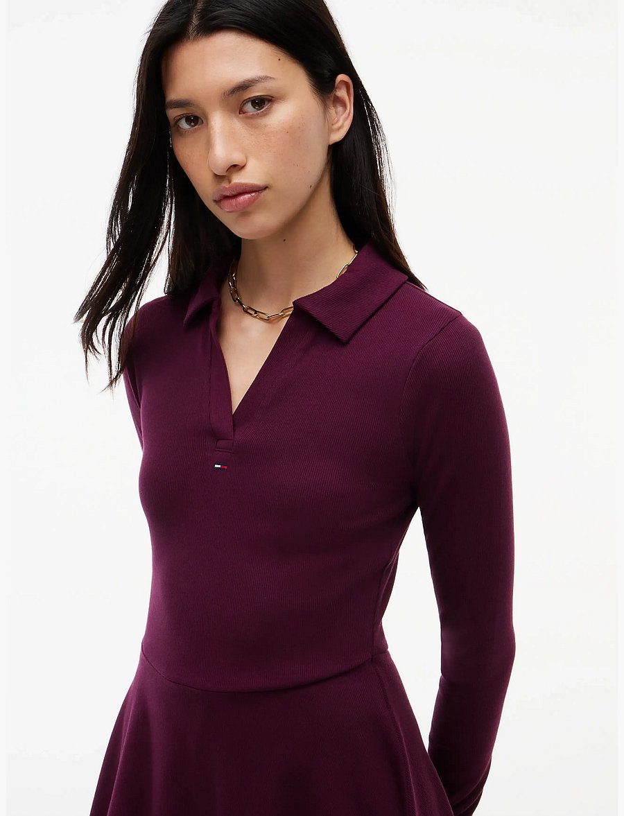 Tommy Jeans - TJW RIB FIT & FLARE POLO DRESS - hemdkleider - calypso berry - 2
