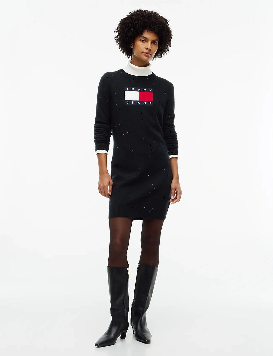 Tommy Jeans - TJW SPARKLE FLAG SWEATER DRESS - strickkleider - black - 0