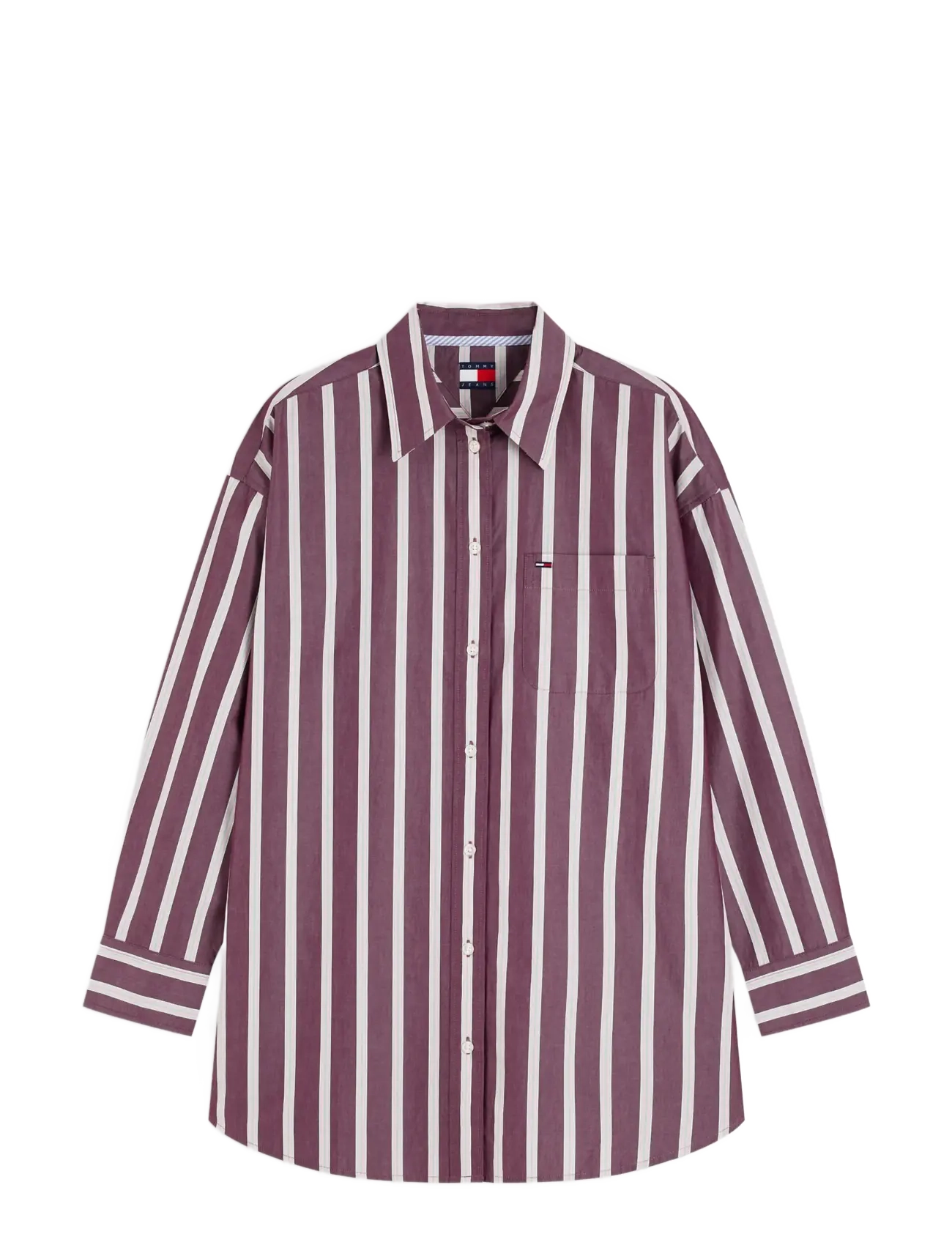 Tommy Jeans - TJW OVS ESSENTIAL SHIRT EXT - pikkade varrukatega särgid - calypso berry stripe - 1