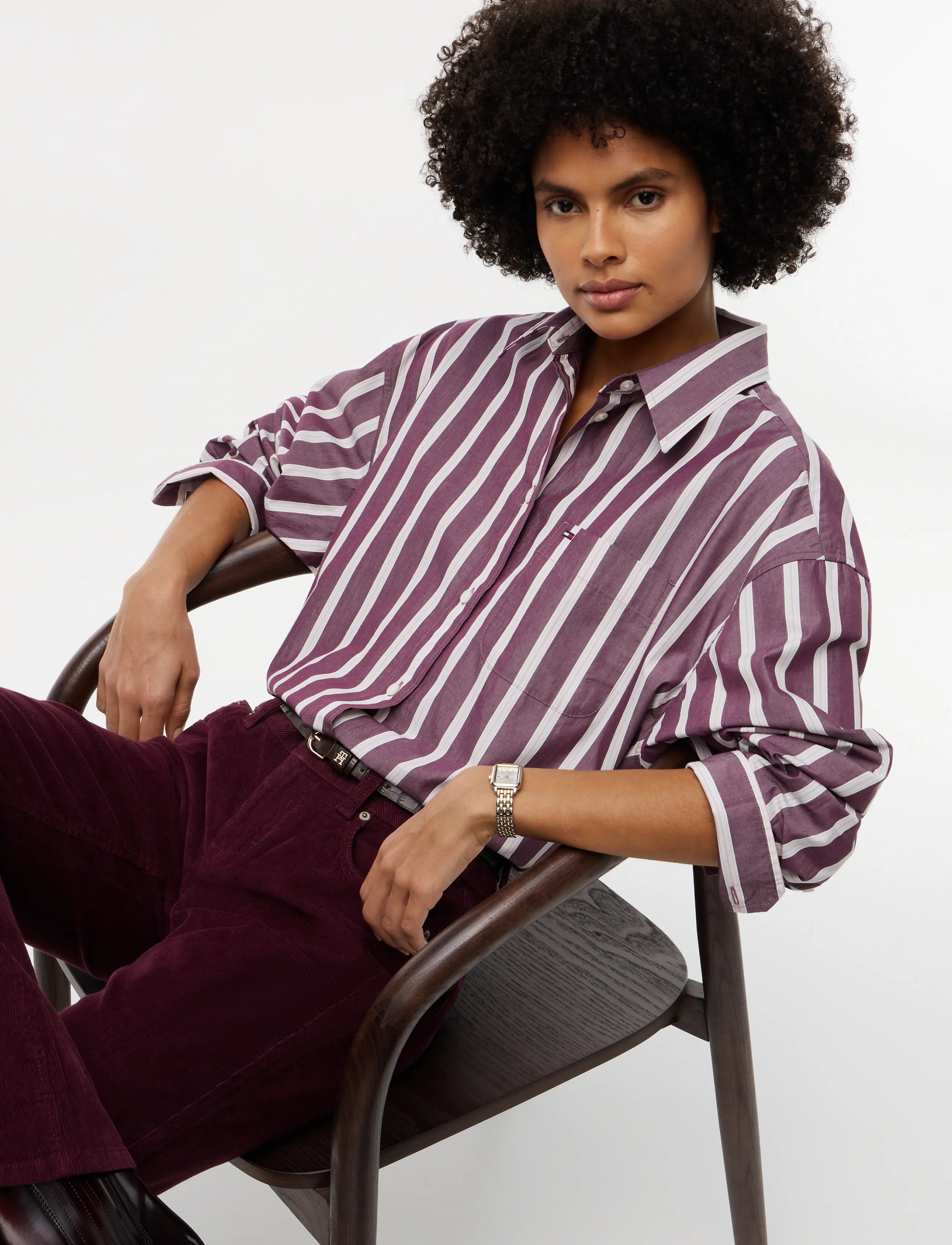 Tommy Jeans - TJW OVS ESSENTIAL SHIRT EXT - pikkade varrukatega särgid - calypso berry   stripe - 3