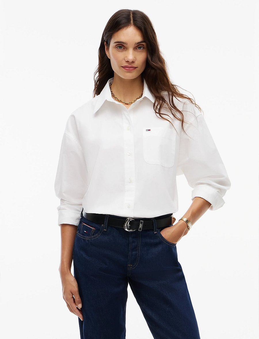 Tommy Jeans - TJW OVS ESSENTIAL SHIRT EXT - langærmede skjorter - ecru - 0