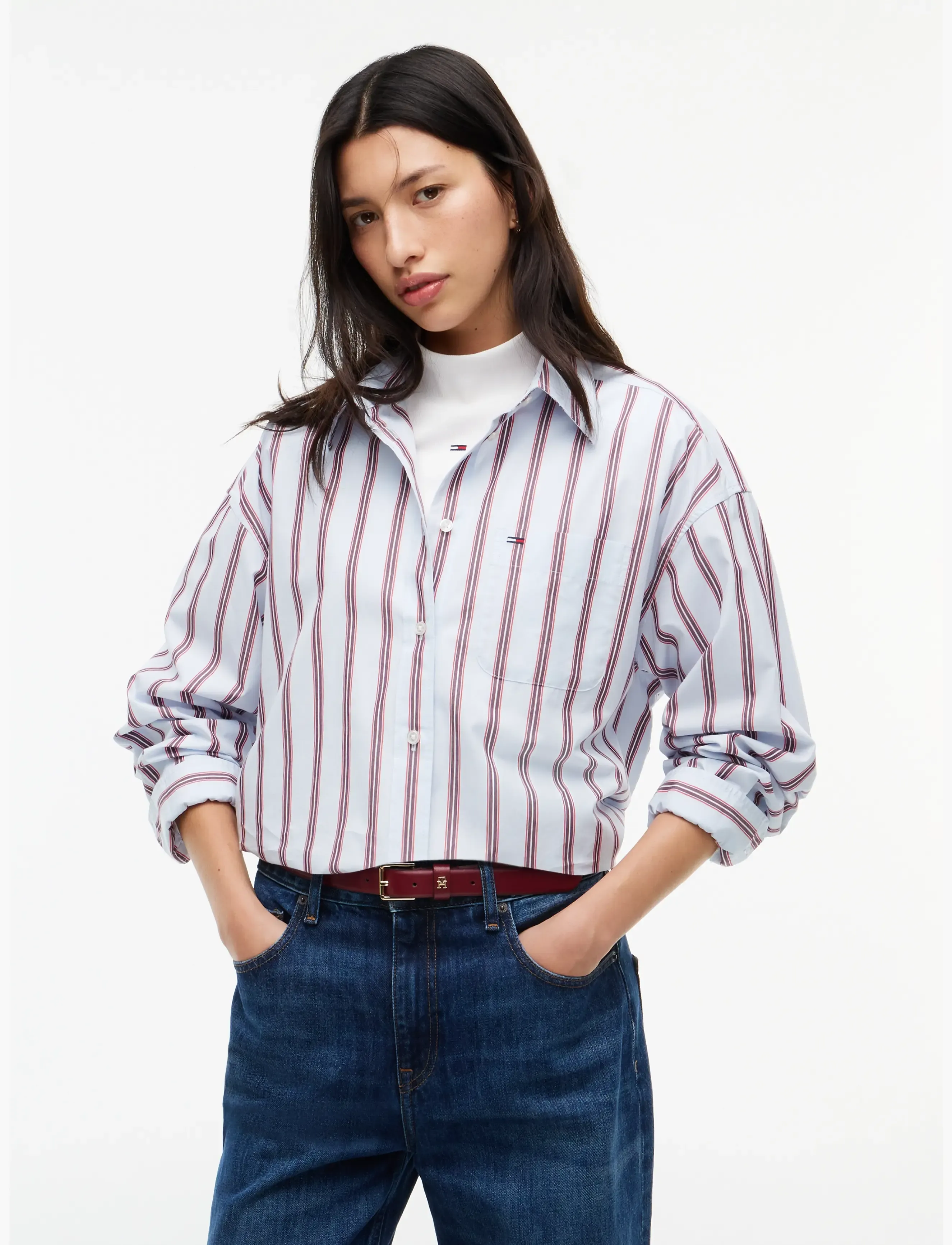 Tommy Jeans TJW OVS ESSENTIAL SHIRT EXT - Tommy Hilfiger - SHEER BLUE   STRIPE / blue