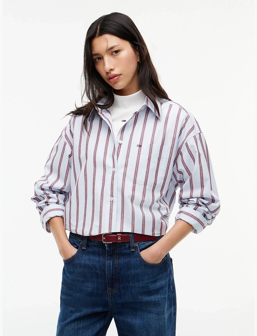 Tommy Jeans - TJW OVS ESSENTIAL SHIRT EXT - pikkade varrukatega särgid - sheer blue stripe - 0