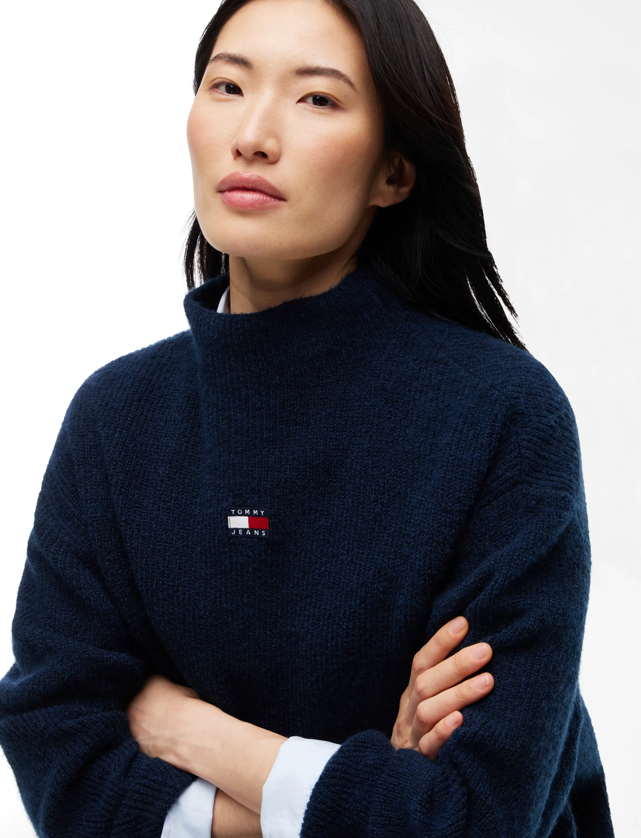 Tommy Jeans - TJW MOCKNECK BADGE SWEATER EXT - stickade tröjor - dark blue - 3