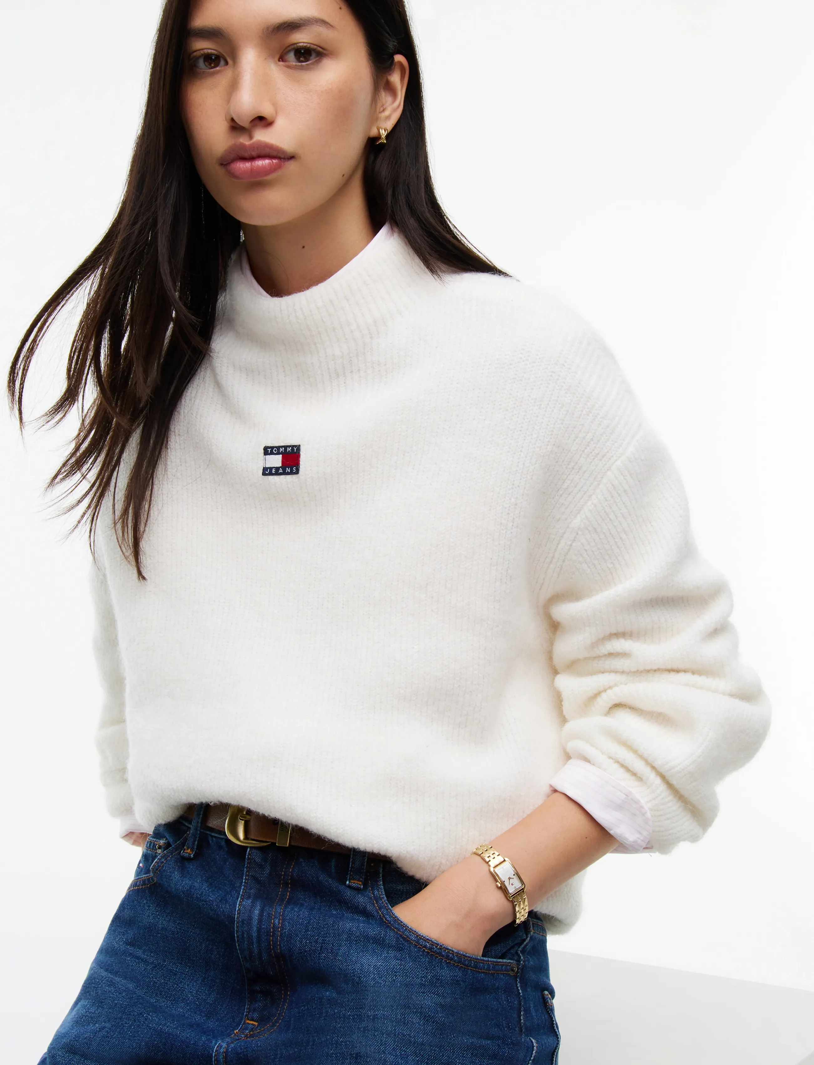 Tommy Jeans - TJW MOCKNECK BADGE SWEATER EXT - jumpers - off white - 3