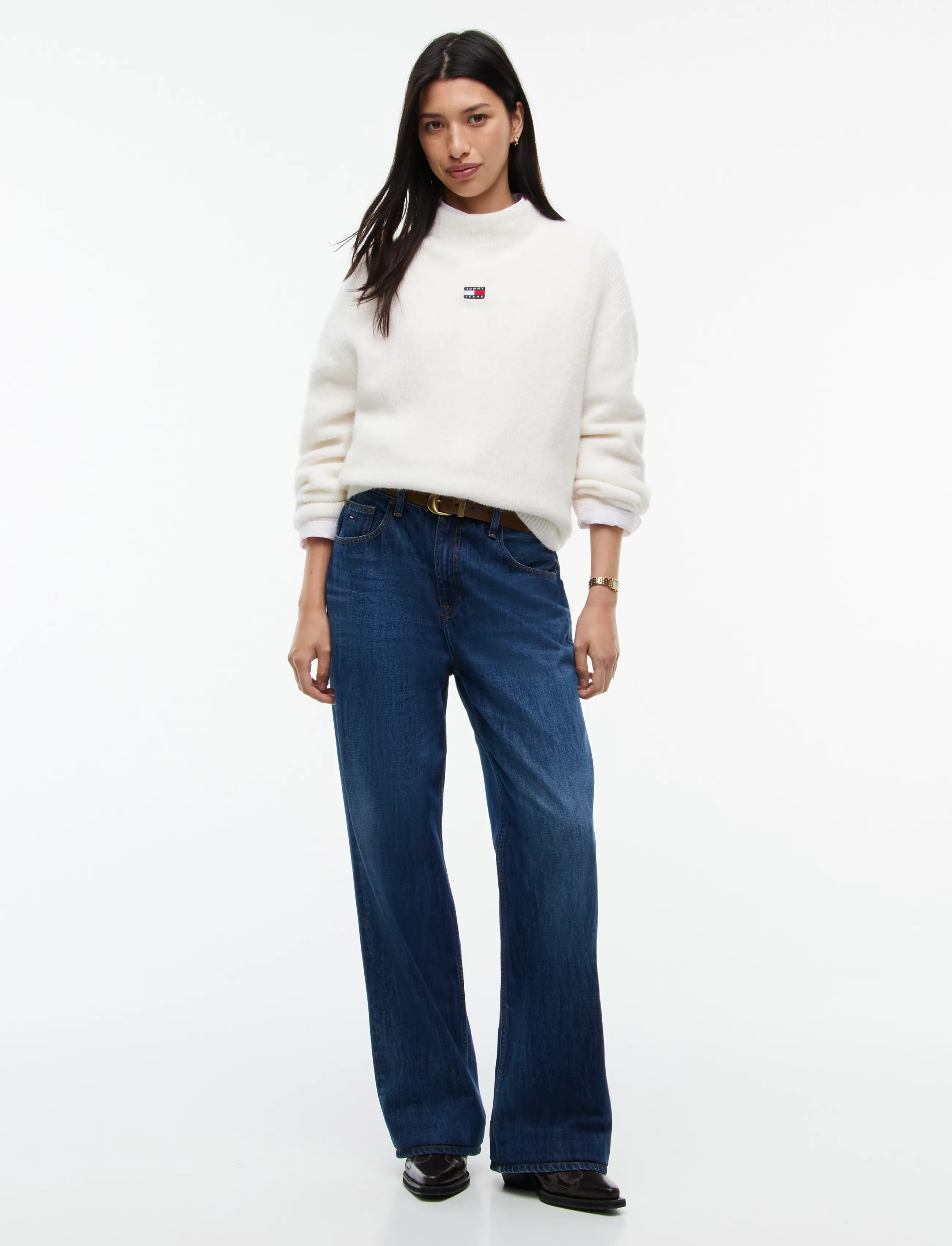 Tommy Jeans - TJW MOCKNECK BADGE SWEATER EXT - jumpers - off white - 4