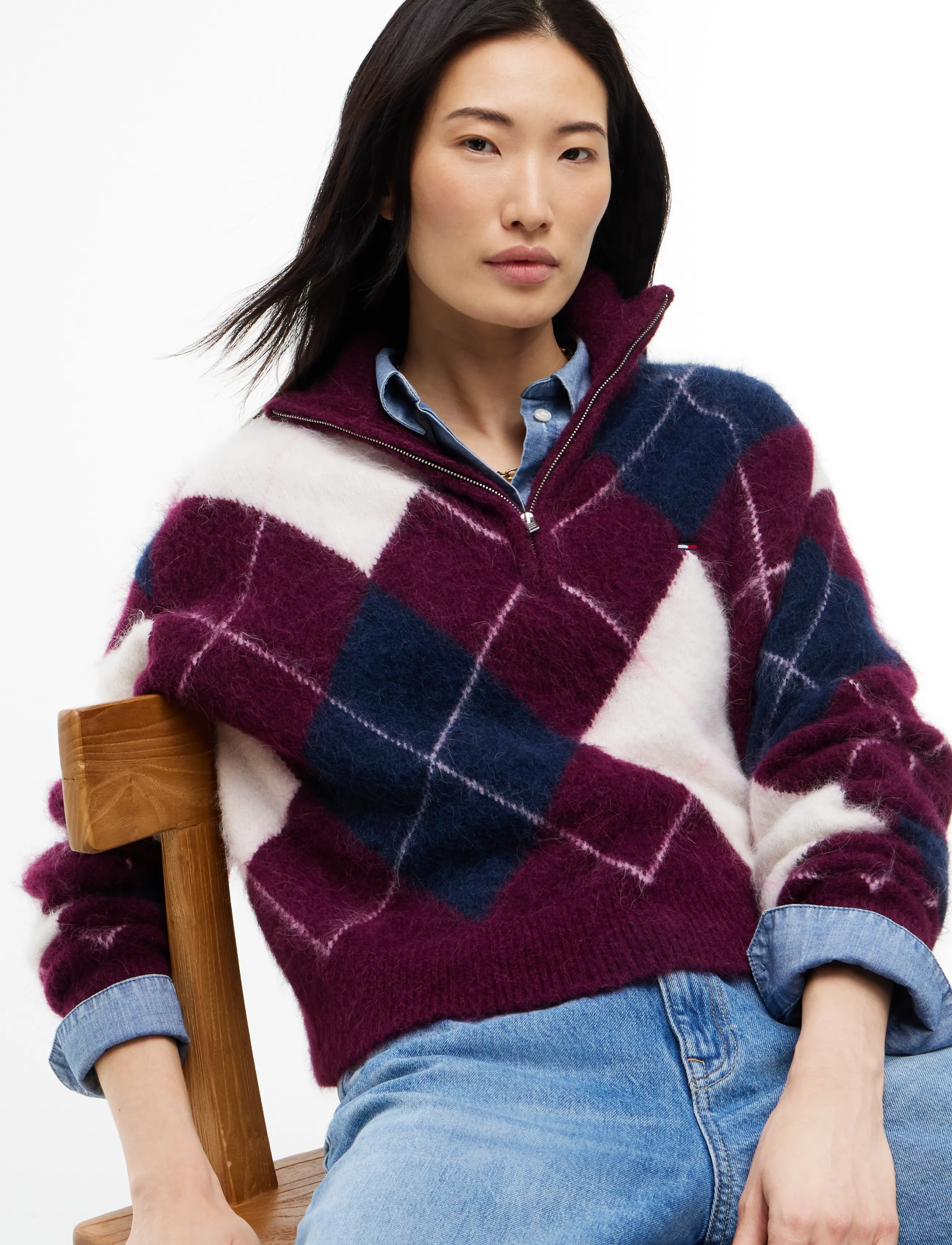 Tommy Jeans - TJW FLUFFY QUARTER ZIP SWEATER - pullover - calypso berry - 3