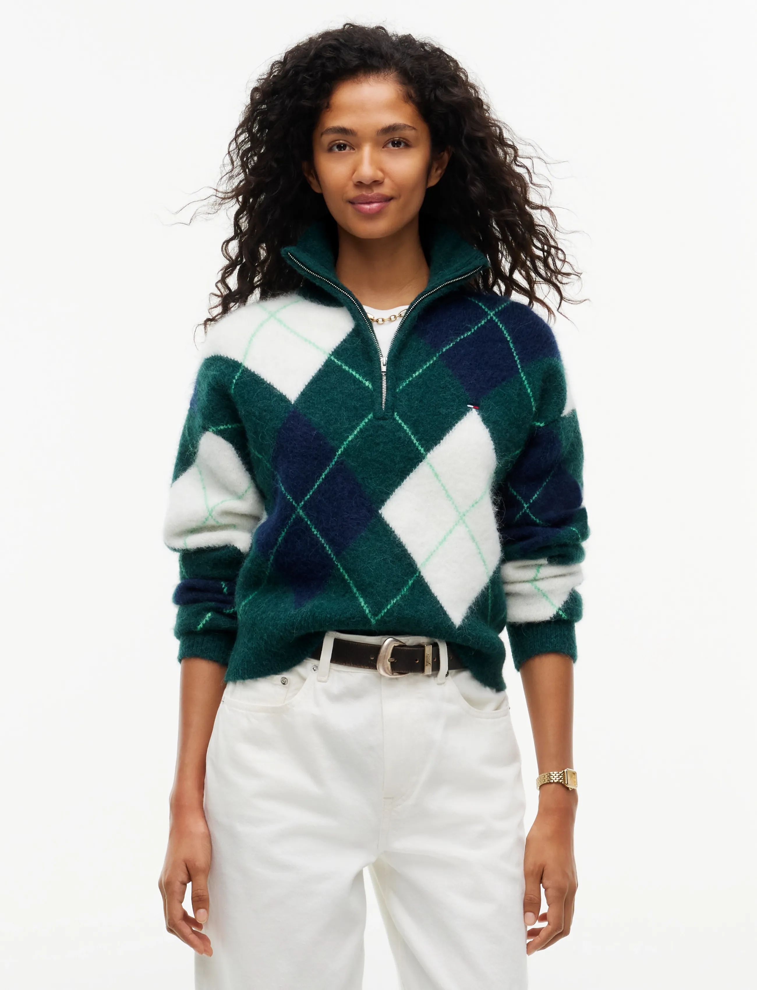 Tommy Jeans - TJW FLUFFY QUARTER ZIP SWEATER - kampsunid - elegant green - 0