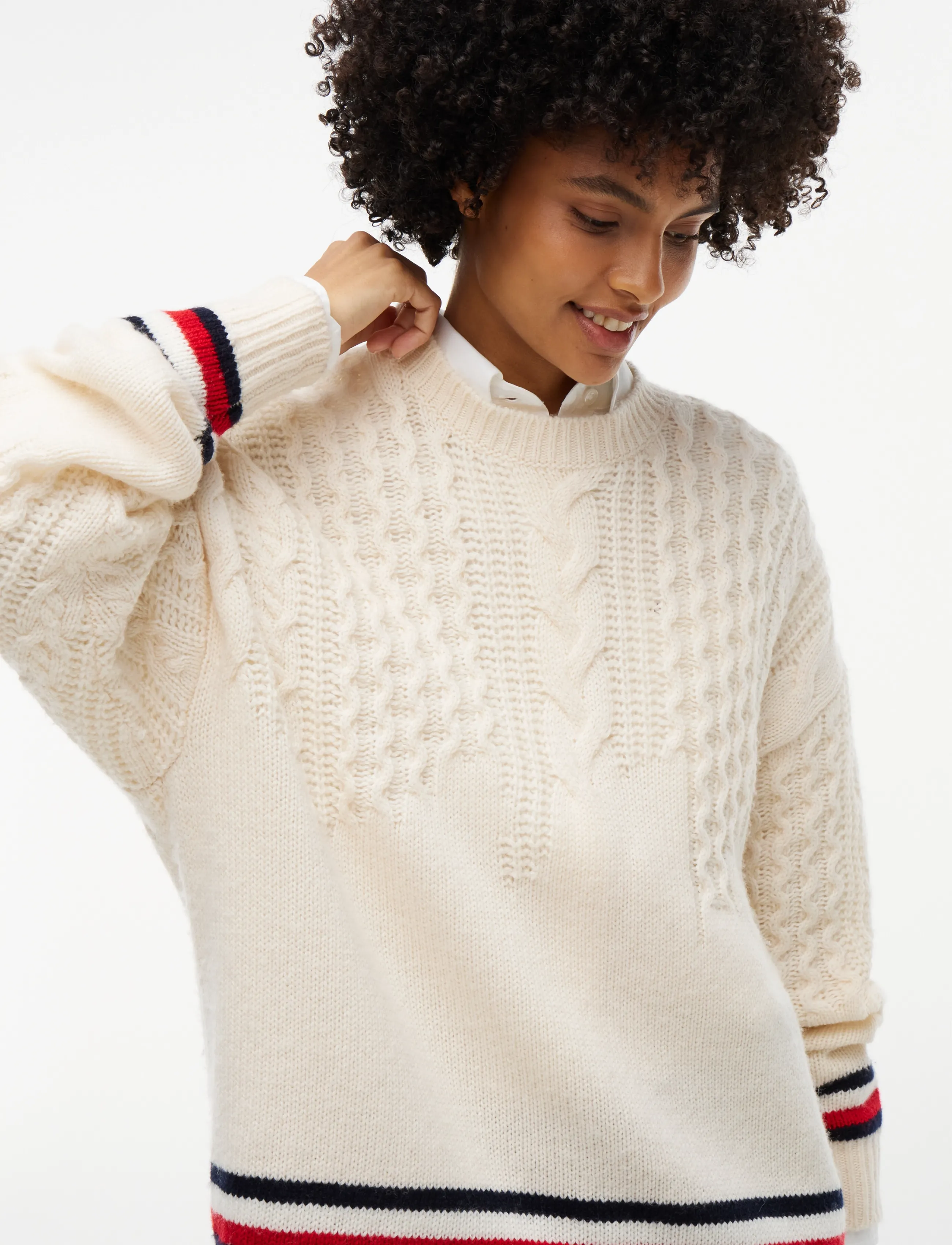 Tommy Jeans - TJW OVS PLACEMENT CABLE SWEATER - kampsunid - cream - 3
