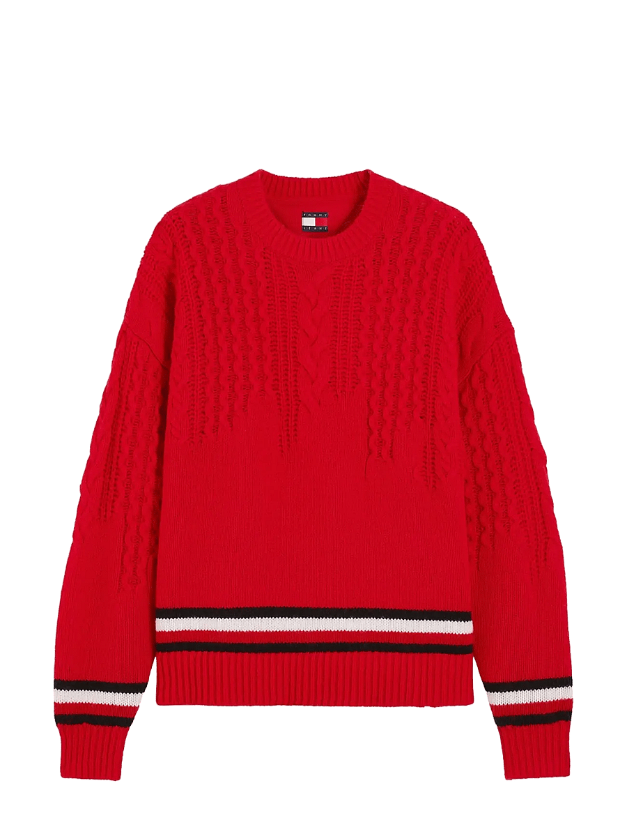 Tommy Jeans - TJW OVS PLACEMENT CABLE SWEATER - pullover - lavish red - 1