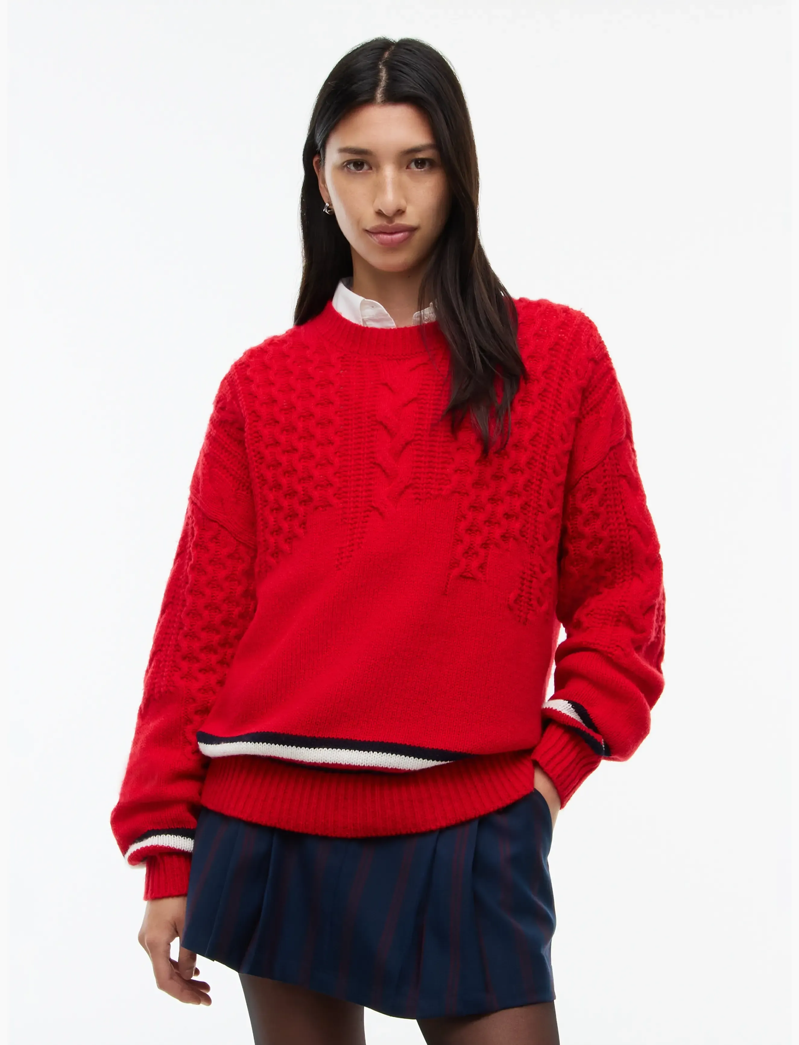 Tommy Jeans TJW OVS PLACEMENT CABLE SWEATER - Tommy Hilfiger - LAVISH RED / red