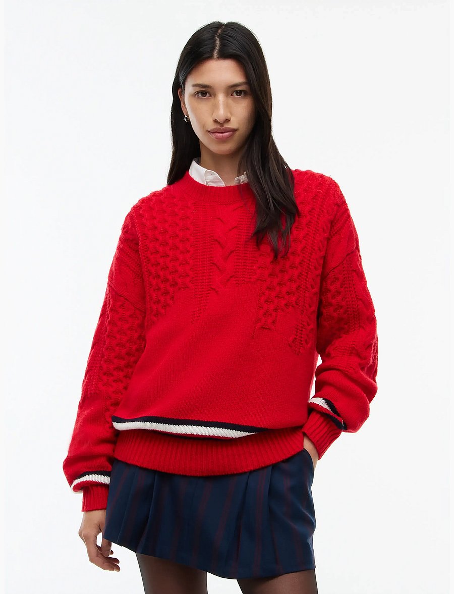 Tommy Jeans - TJW OVS PLACEMENT CABLE SWEATER - pullover - lavish red - 0