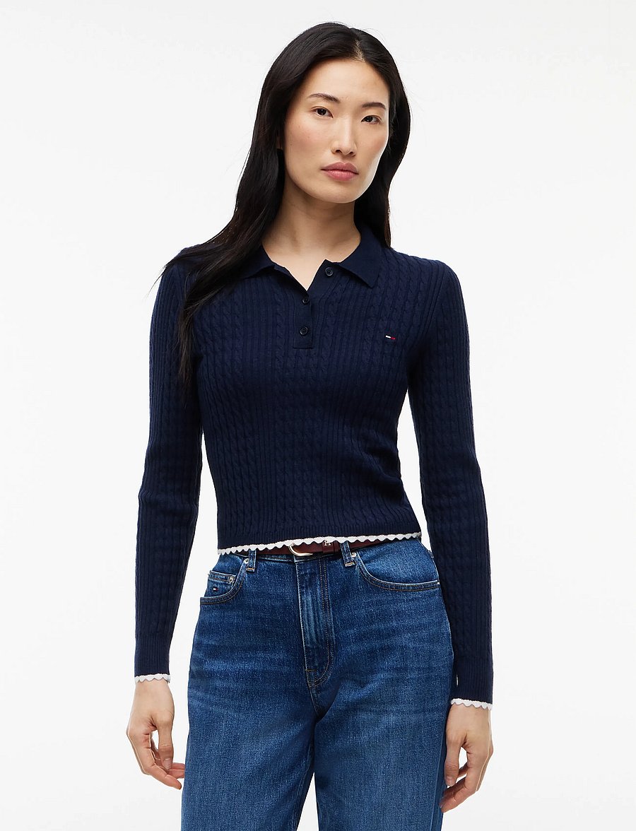 Tommy Jeans - TJW MICRO CABLE POLO SWEATER EXT - kampsunid - dark blue - 0