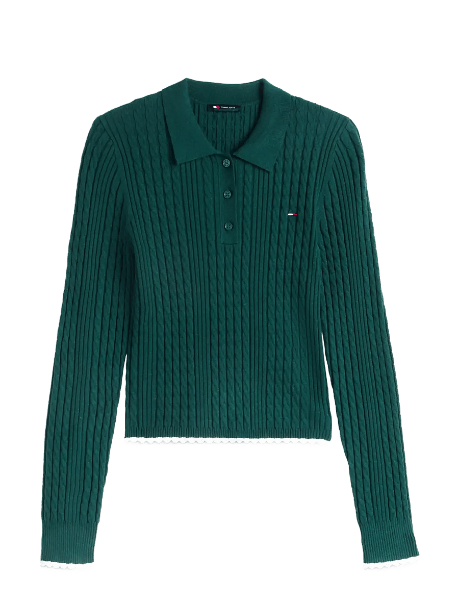 Tommy Jeans - TJW MICRO CABLE POLO SWEATER EXT - striktrøjer - elegant green - 1