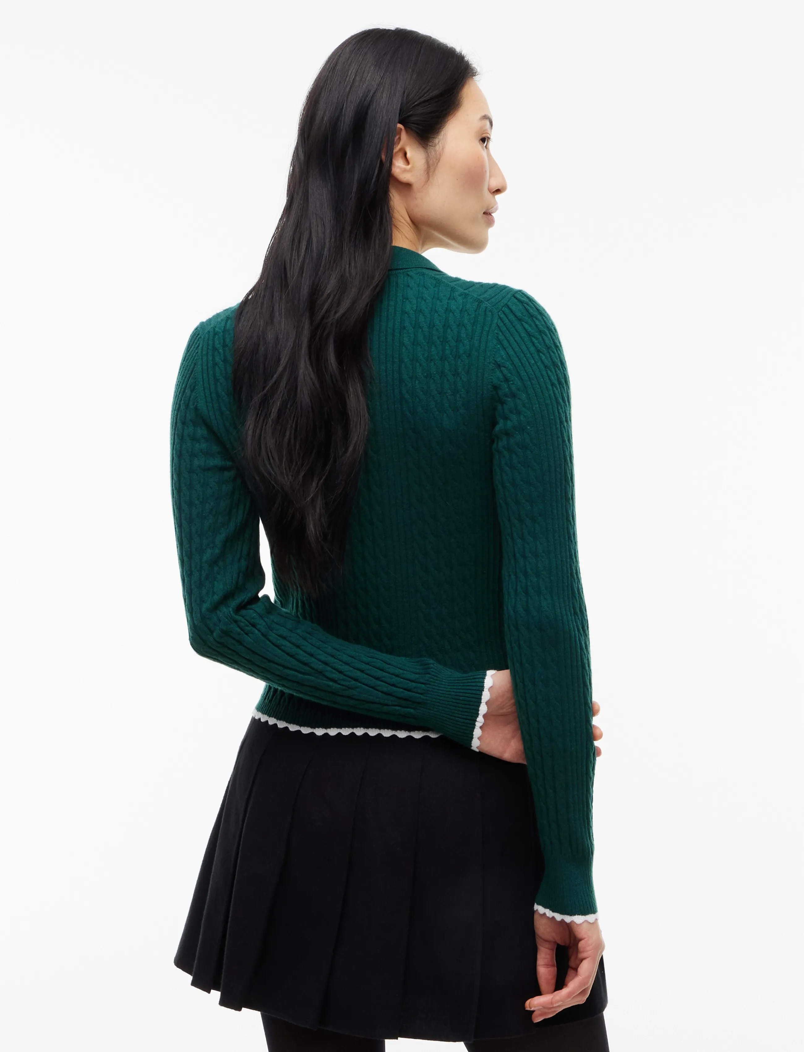 Tommy Jeans - TJW MICRO CABLE POLO SWEATER EXT - striktrøjer - elegant green - 2