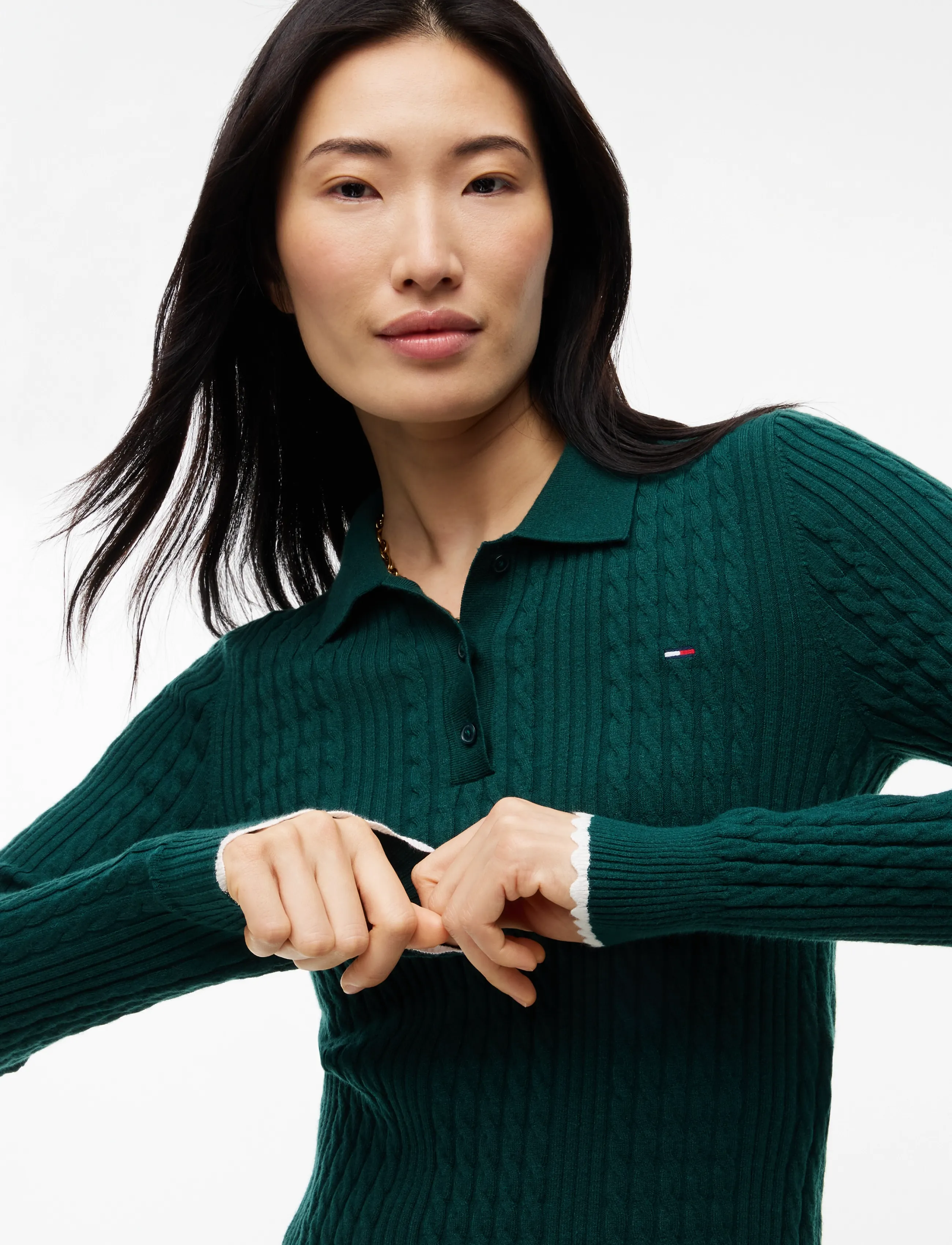 Tommy Jeans - TJW MICRO CABLE POLO SWEATER EXT - striktrøjer - elegant green - 3