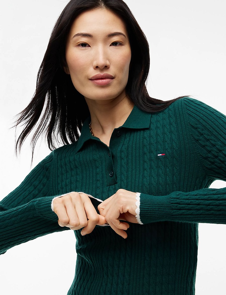 Tommy Jeans - TJW MICRO CABLE POLO SWEATER EXT - striktrøjer - elegant green - 3