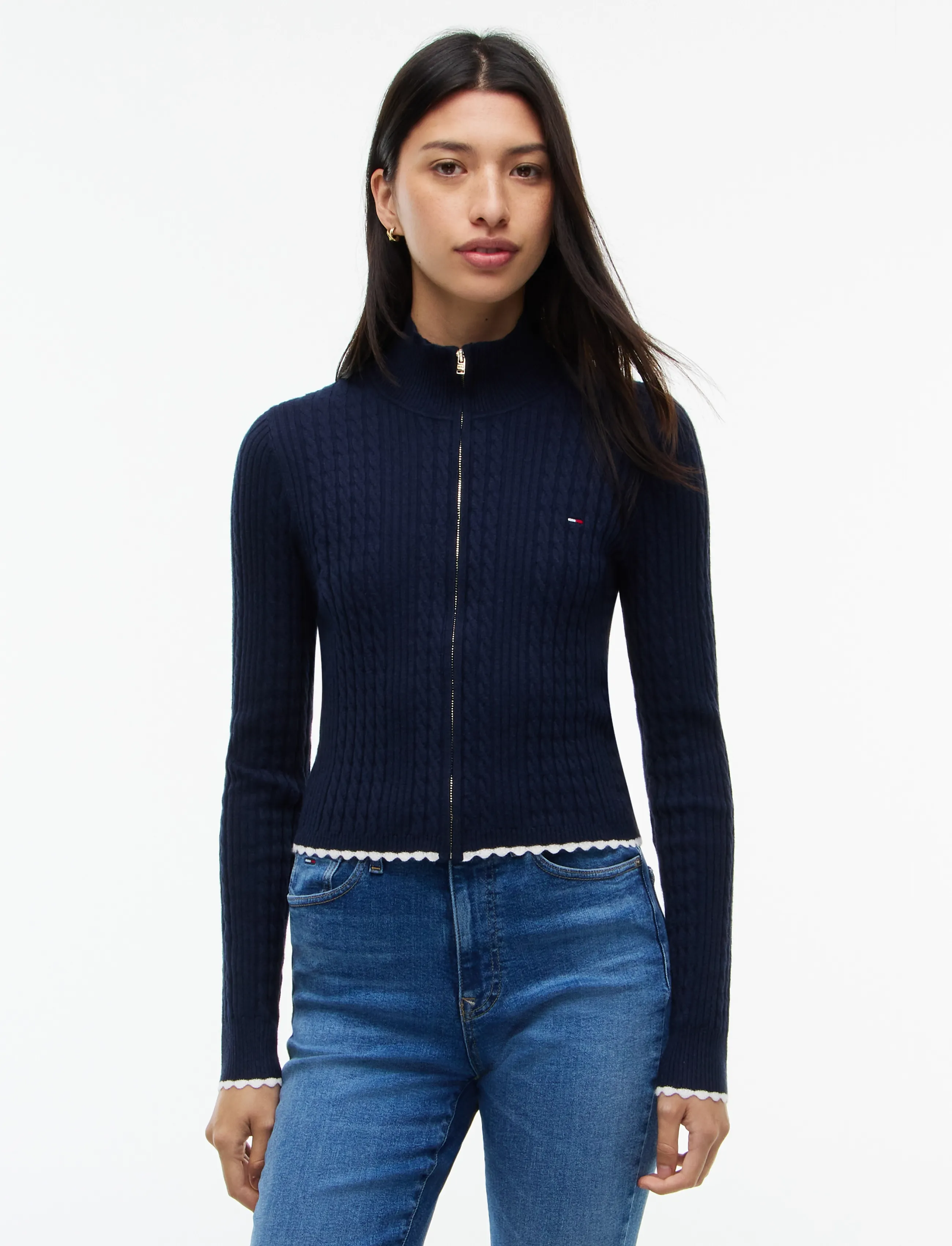 Tommy Jeans TJW MICRO CABLE ZIPTHRU SWTR EXT - Tommy Hilfiger - DARK BLUE / navy