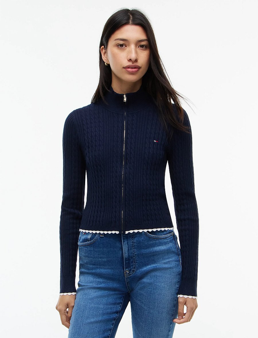 Tommy Jeans - TJW MICRO CABLE ZIPTHRU SWTR EXT - strickjacken - dark blue - 0