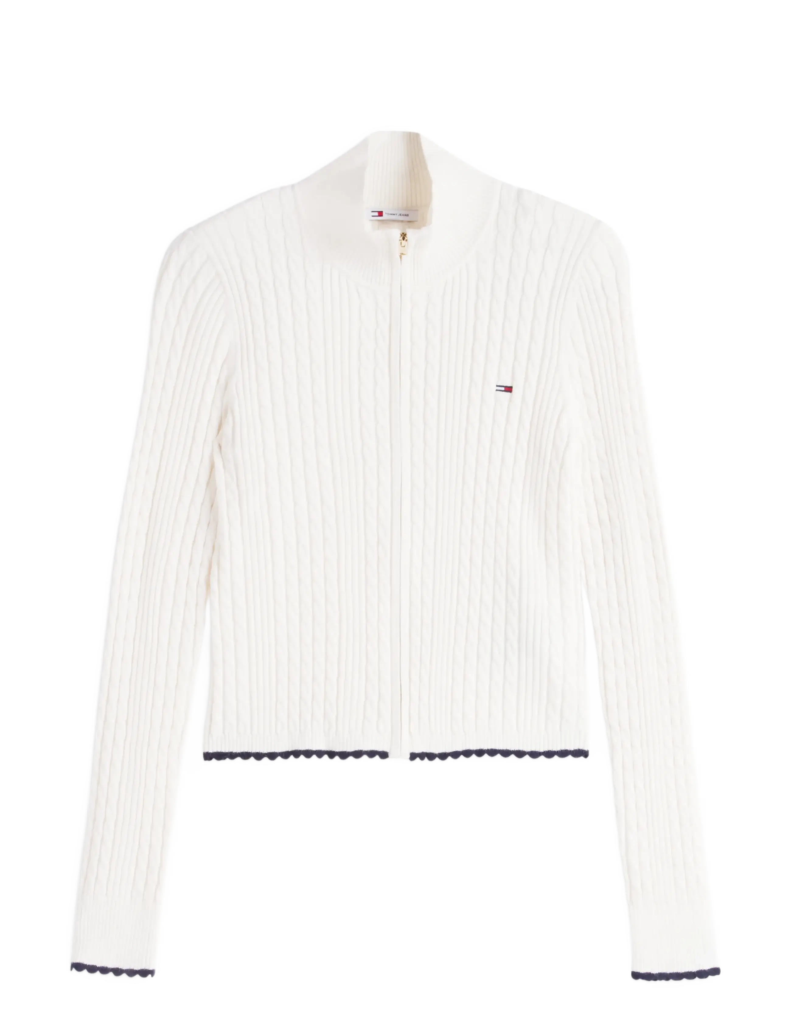 Tommy Jeans TJW MICRO CABLE ZIPTHRU SWTR EXT - Koftor - OFF WHITE / white
