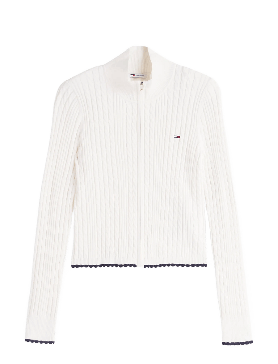 Tommy Jeans - TJW MICRO CABLE ZIPTHRU SWTR EXT - koftor - off white - 1