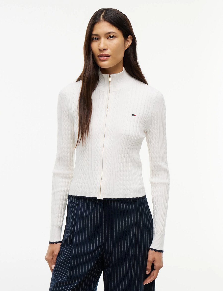Tommy Jeans - TJW MICRO CABLE ZIPTHRU SWTR EXT - koftor - off white - 0