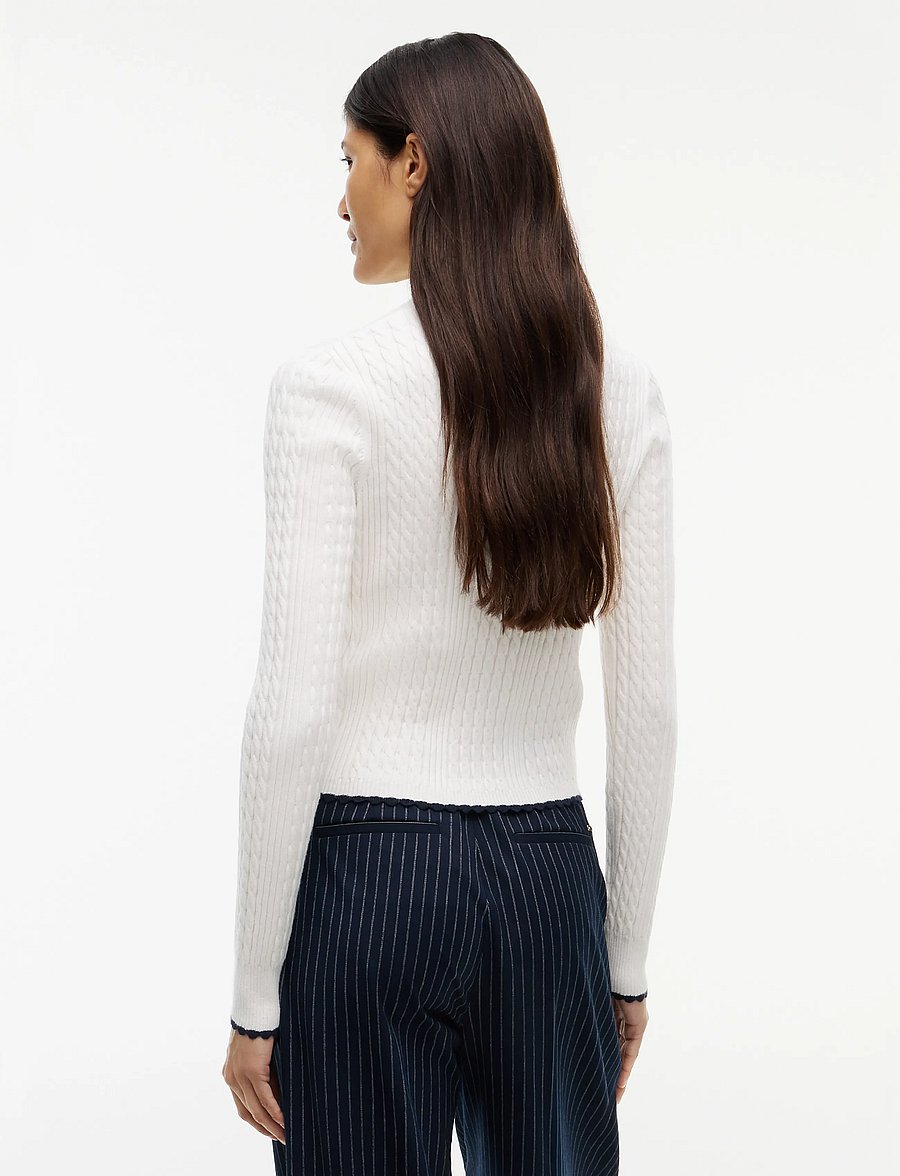 Tommy Jeans - TJW MICRO CABLE ZIPTHRU SWTR EXT - koftor - off white - 2