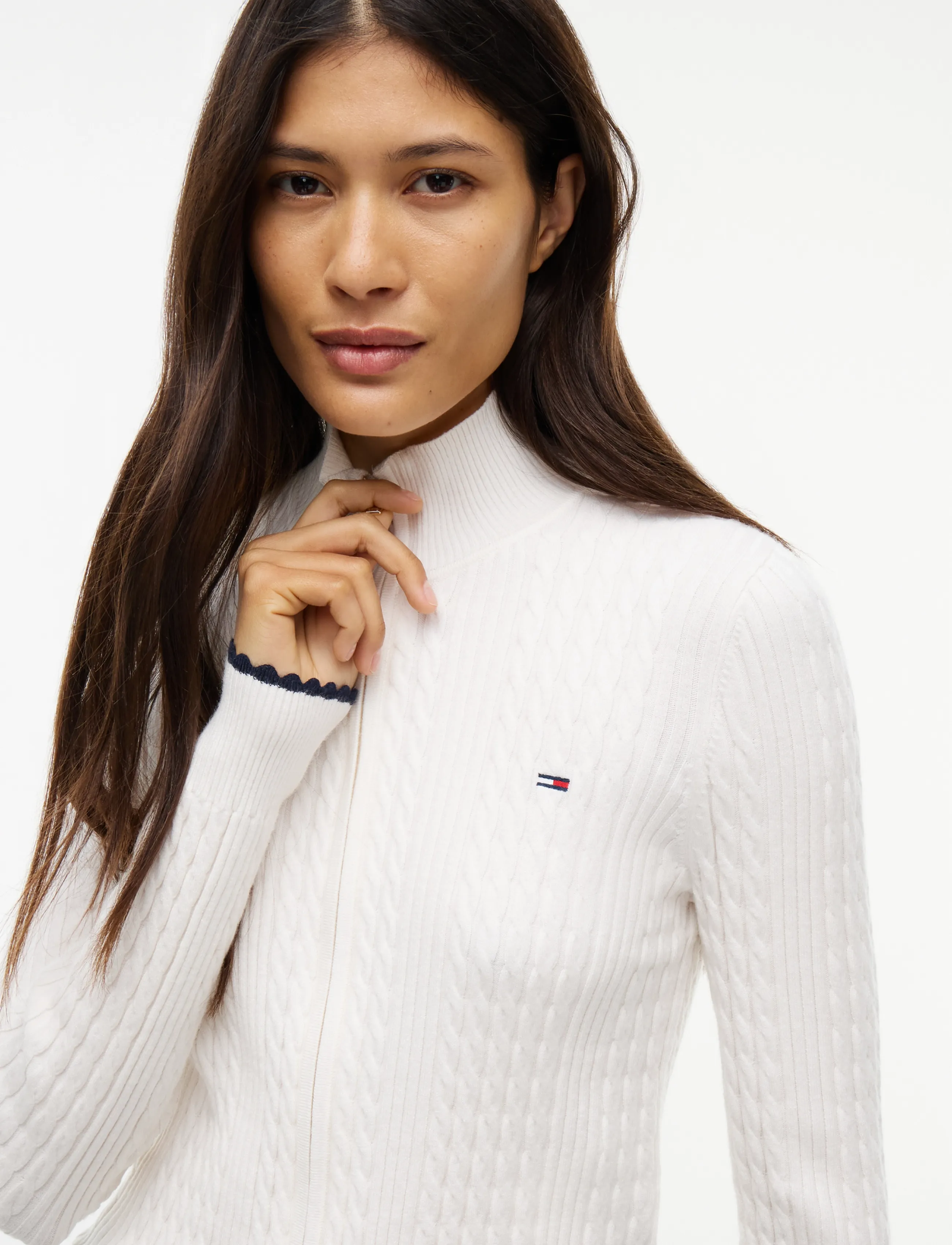 Tommy Jeans - TJW MICRO CABLE ZIPTHRU SWTR EXT - koftor - off white - 3