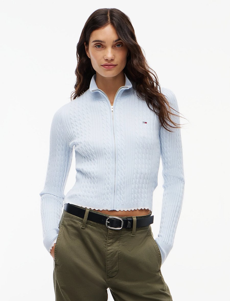 Tommy Jeans - TJW MICRO CABLE ZIPTHRU SWTR EXT - cardigans - sheer blue - 0