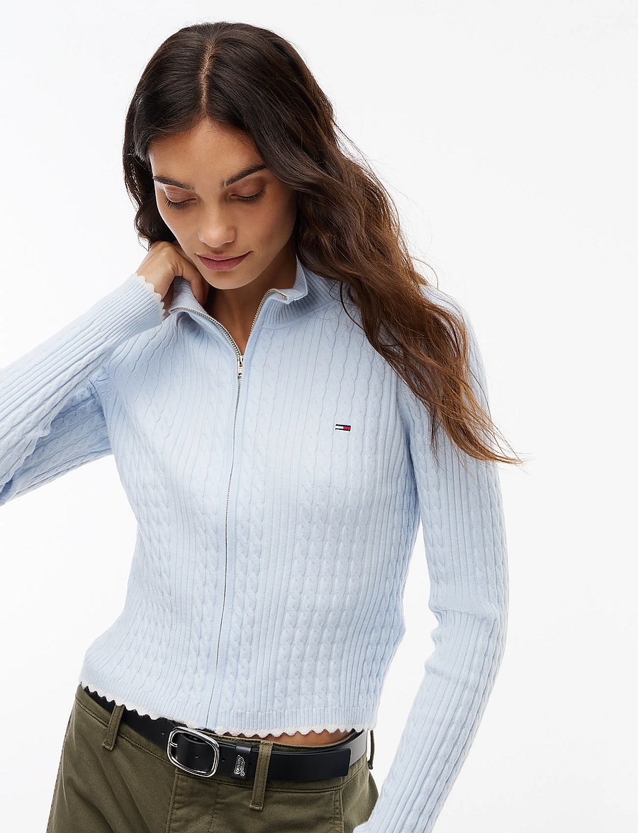 Tommy Jeans - TJW MICRO CABLE ZIPTHRU SWTR EXT - cardigans - sheer blue - 3