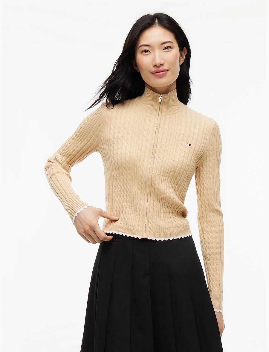 Tommy Jeans - TJW MICRO CABLE ZIPTHRU SWTR EXT - koftor - sunday pastry - 0