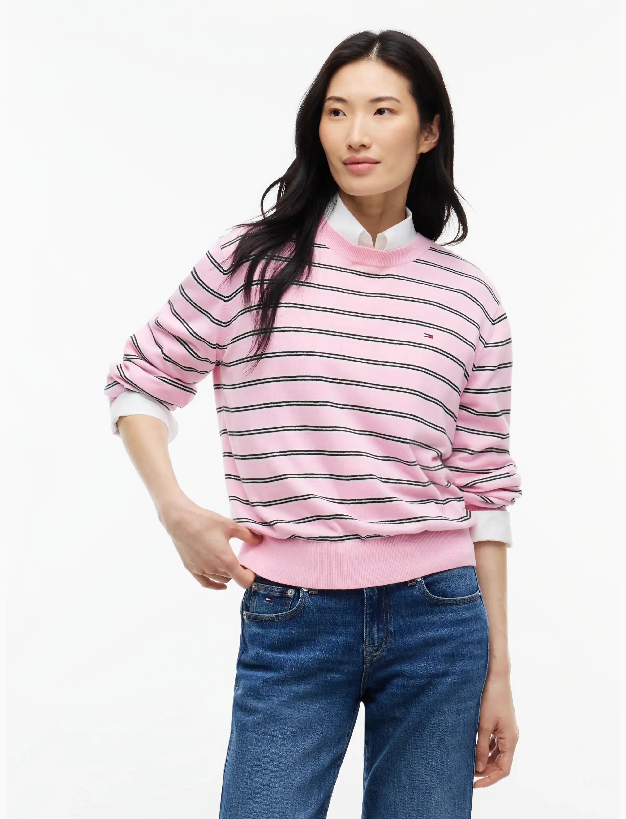 Tommy Jeans TJW ESSENTIAL CREW SWEATER EXT - Tommy Hilfiger - PINK SUGAR   STRIPE / pink/rose