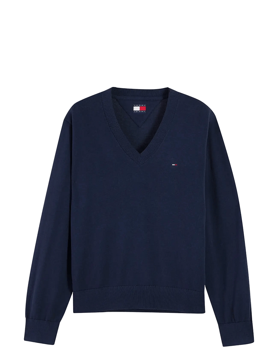Tommy Jeans - TJW ESSENTIAL VNECK SWEATER EXT - stickade tröjor - dark blue - 1