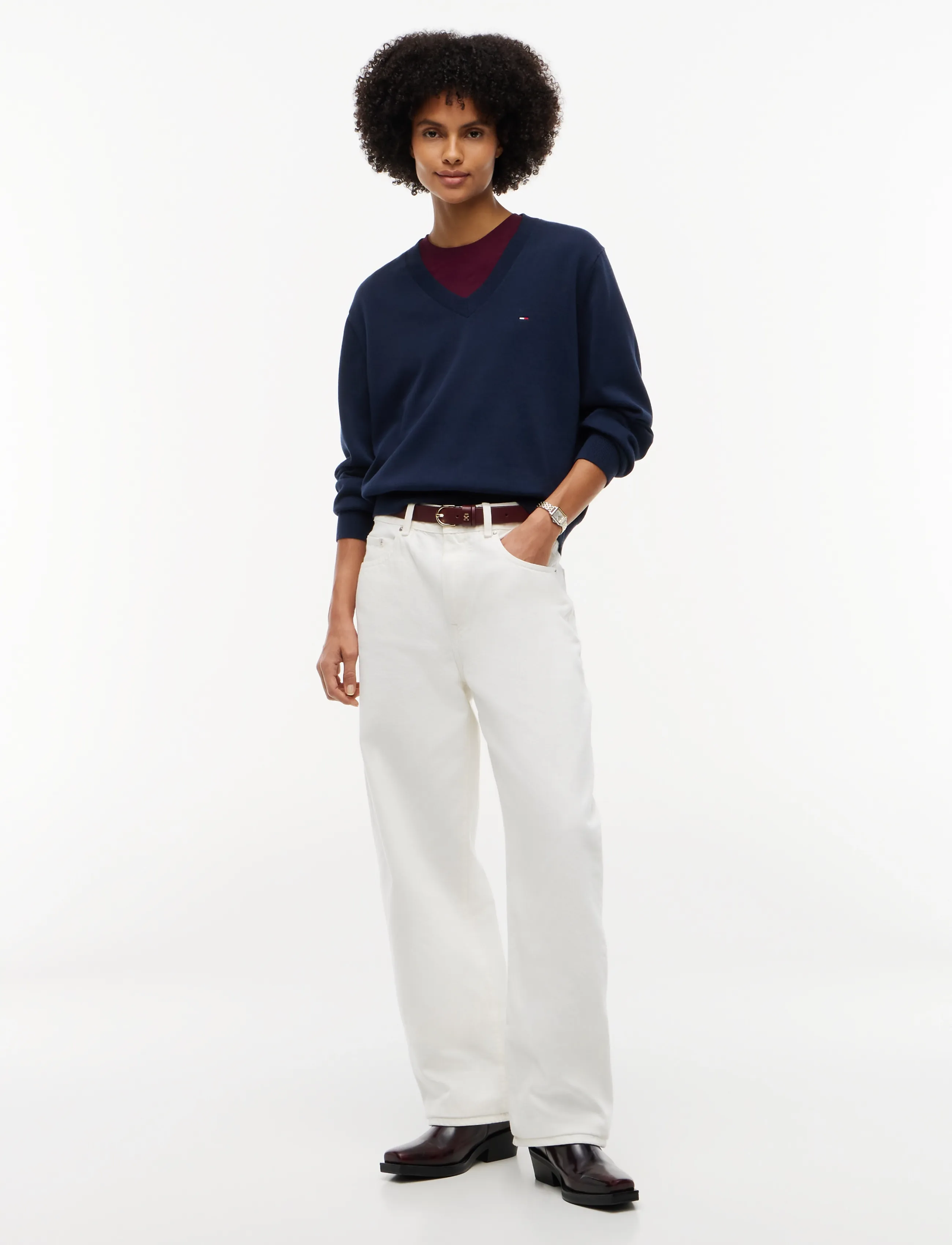 Tommy Jeans - TJW ESSENTIAL VNECK SWEATER EXT - stickade tröjor - dark blue - 4