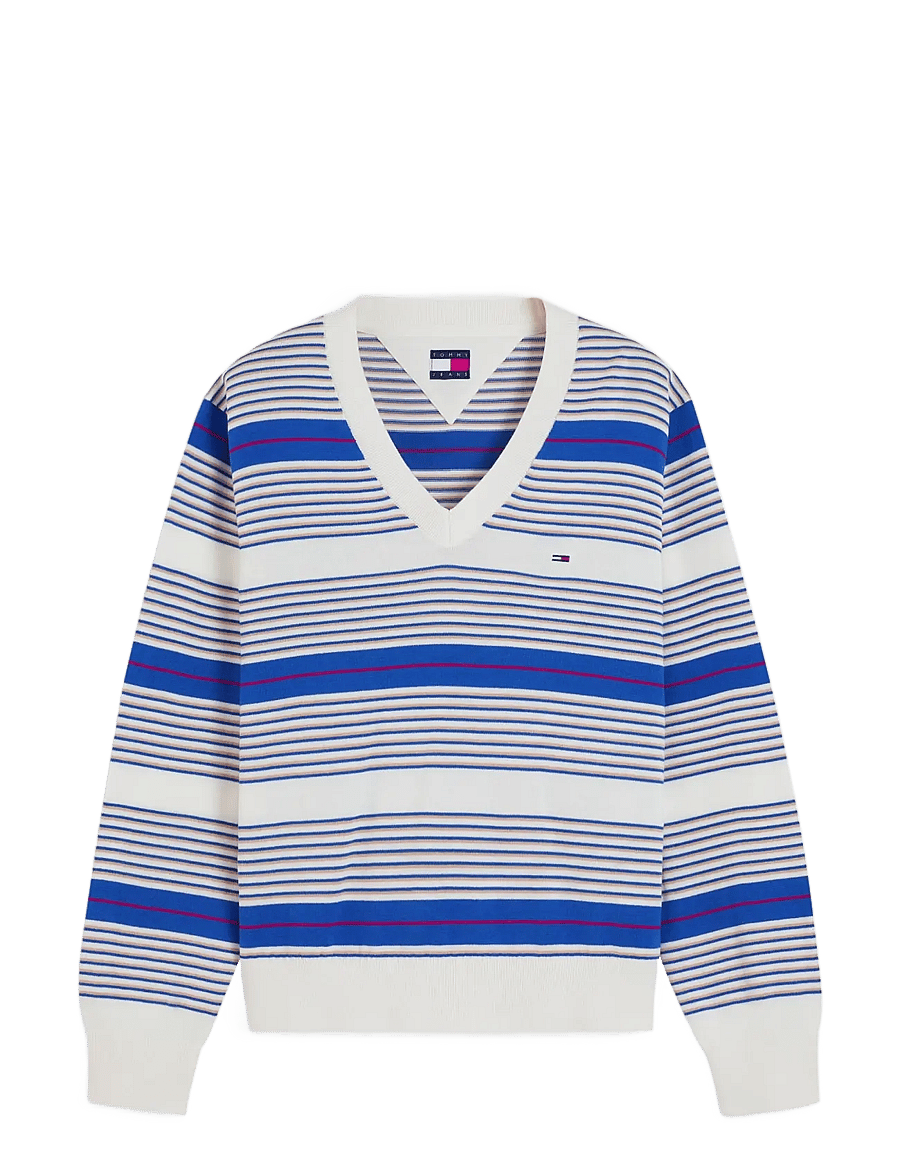 Tommy Jeans - TJW ESSENTIAL VNECK SWEATER EXT - stickade tröjor - noble blue stripe - 1