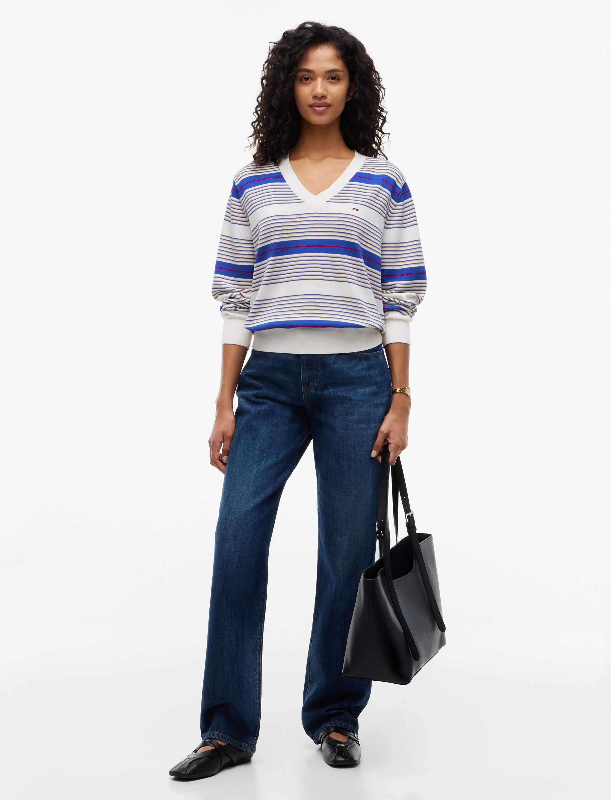 Tommy Jeans - TJW ESSENTIAL VNECK SWEATER EXT - stickade tröjor - noble blue   stripe - 4