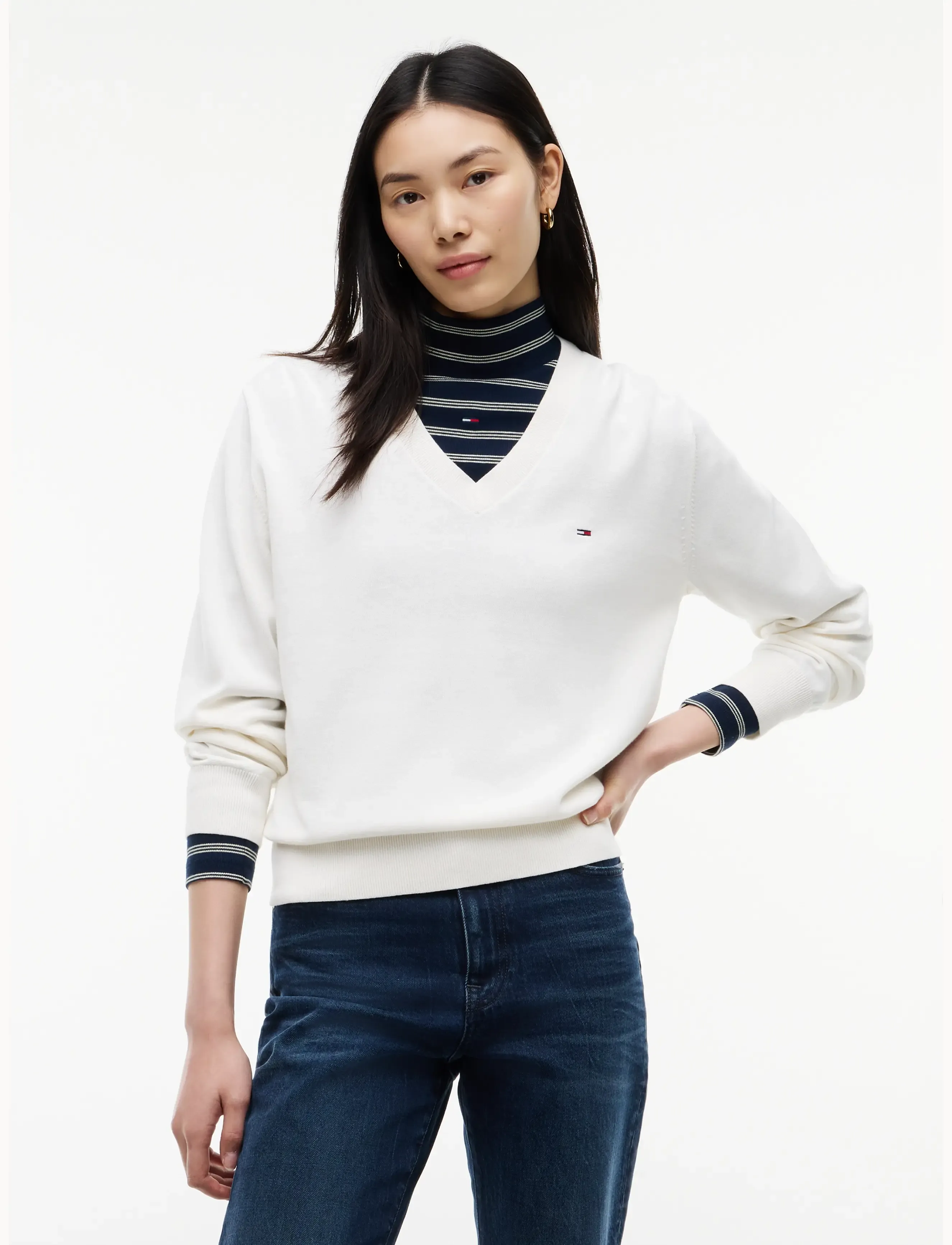 Tommy Jeans TJW ESSENTIAL VNECK SWEATER EXT - Tommy Jeans - OFF WHITE / white