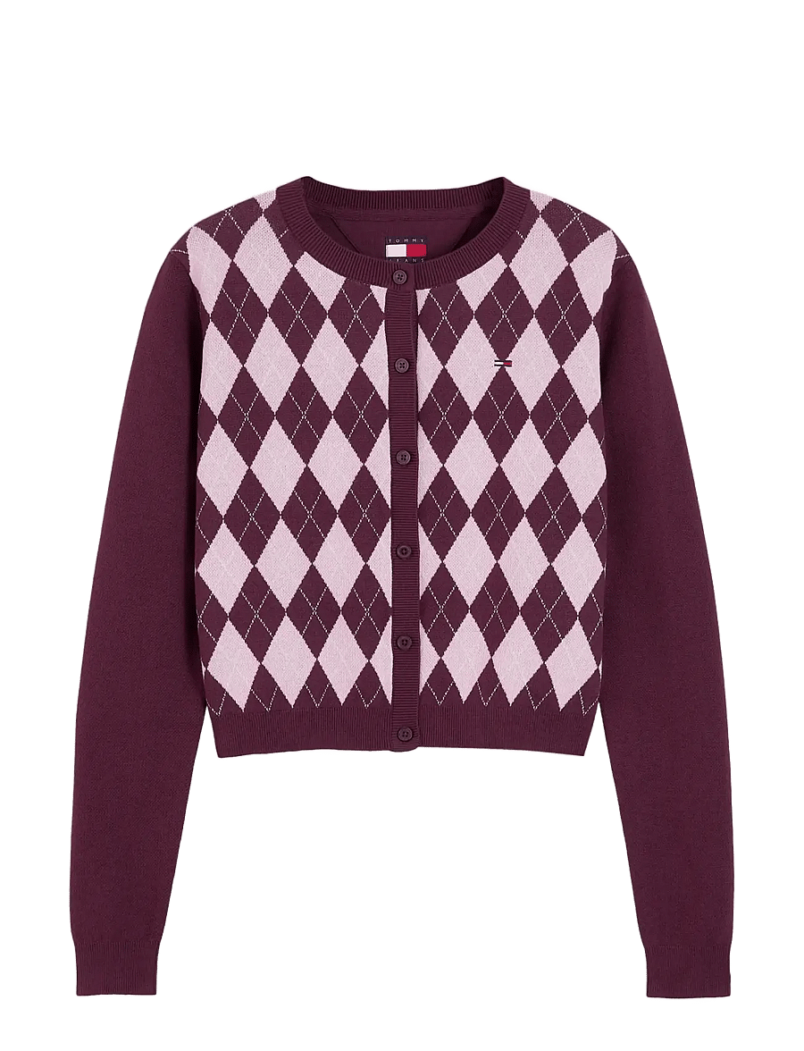 Tommy Jeans - TJW ESS CREW CARDIGAN ARGYLE EXT - koftor - calypso berry argyle - 1