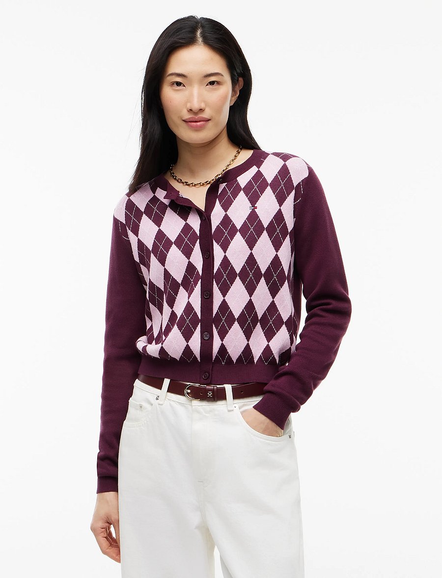 Tommy Jeans - TJW ESS CREW CARDIGAN ARGYLE EXT - koftor - calypso berry argyle - 0
