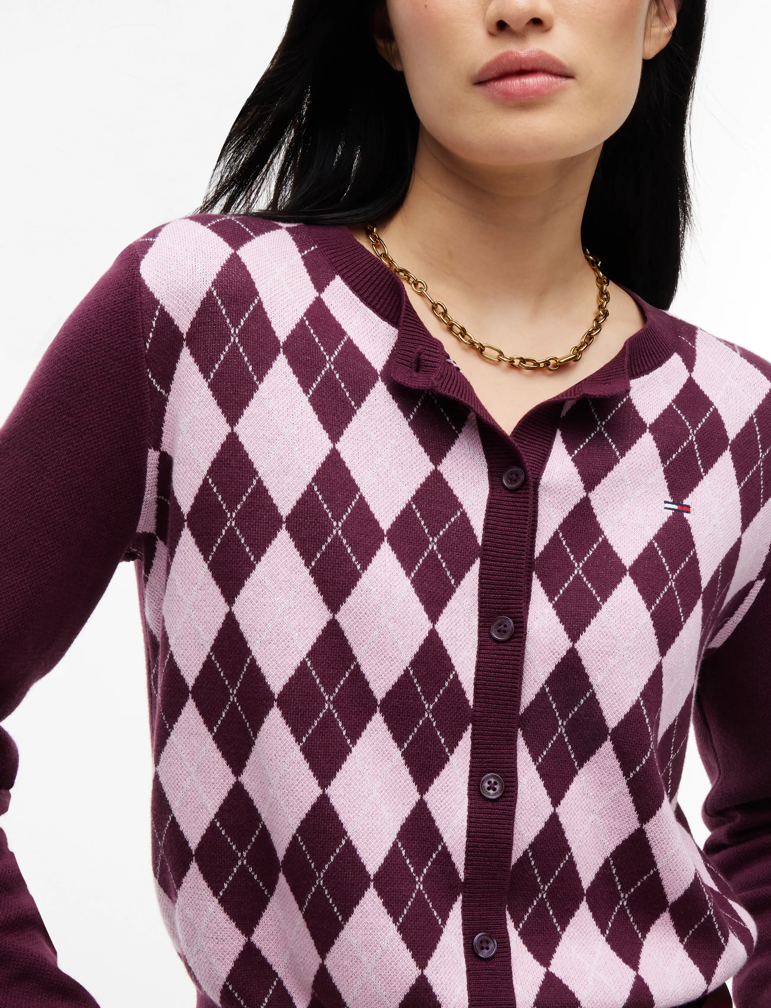 Tommy Jeans - TJW ESS CREW CARDIGAN ARGYLE EXT - koftor - calypso berry   argyle - 3