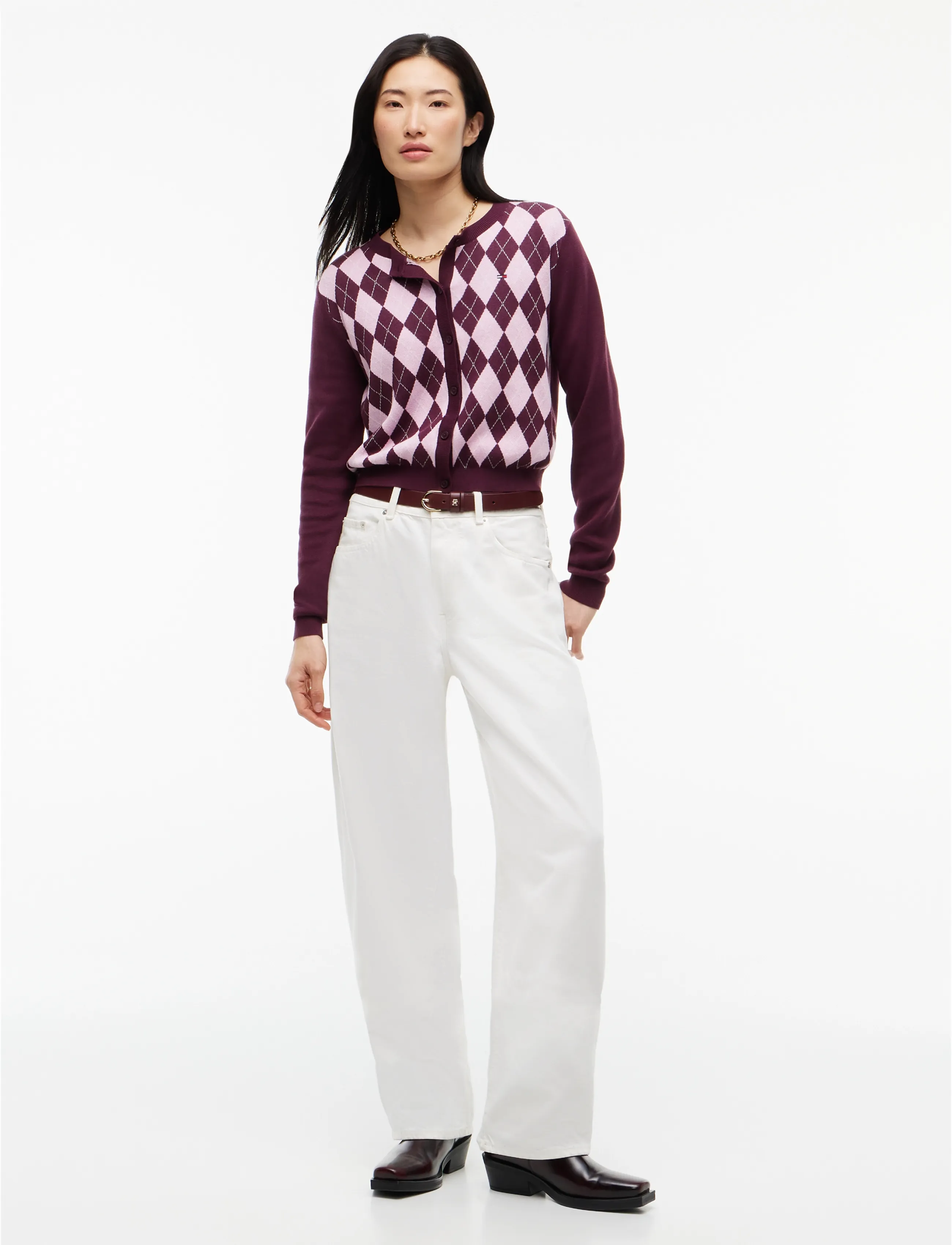 Tommy Jeans - TJW ESS CREW CARDIGAN ARGYLE EXT - koftor - calypso berry   argyle - 4