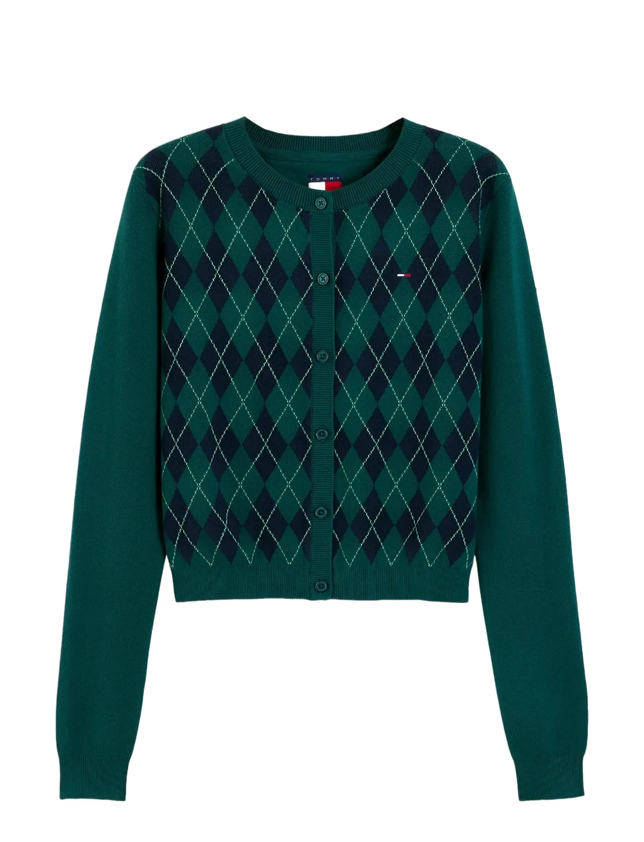 Tommy Jeans TJW ESS CREW CARDIGAN ARGYLE EXT - Koftor - ELEGANT GREEN   ARGYLE / green