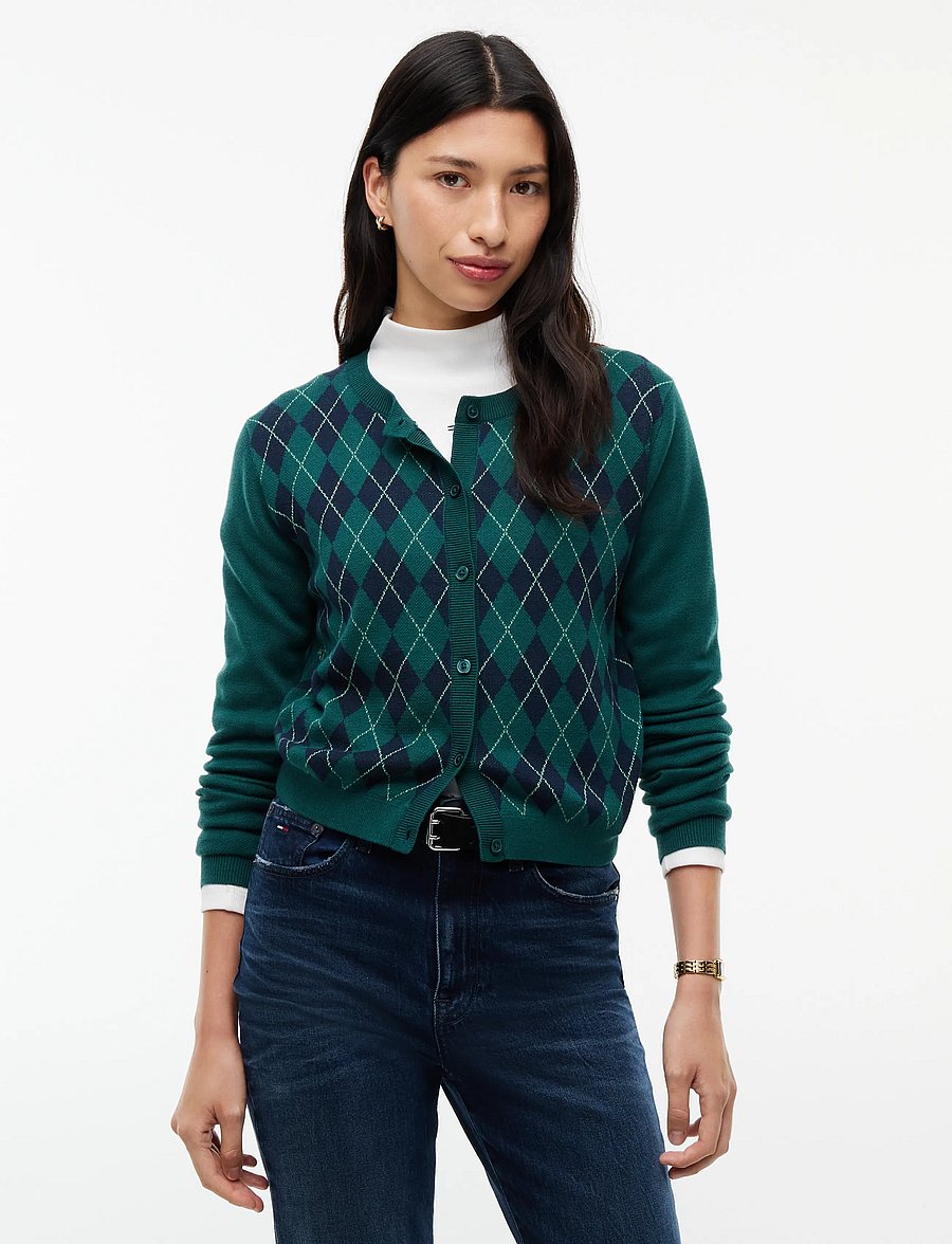 Tommy Jeans - TJW ESS CREW CARDIGAN ARGYLE EXT - koftor - elegant green argyle - 0