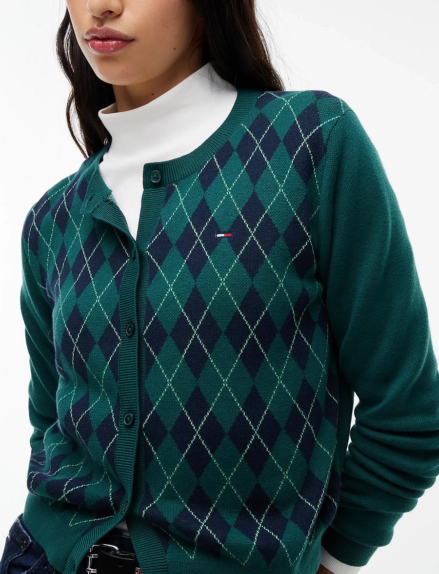 Tommy Jeans - TJW ESS CREW CARDIGAN ARGYLE EXT - koftor - elegant green argyle - 3