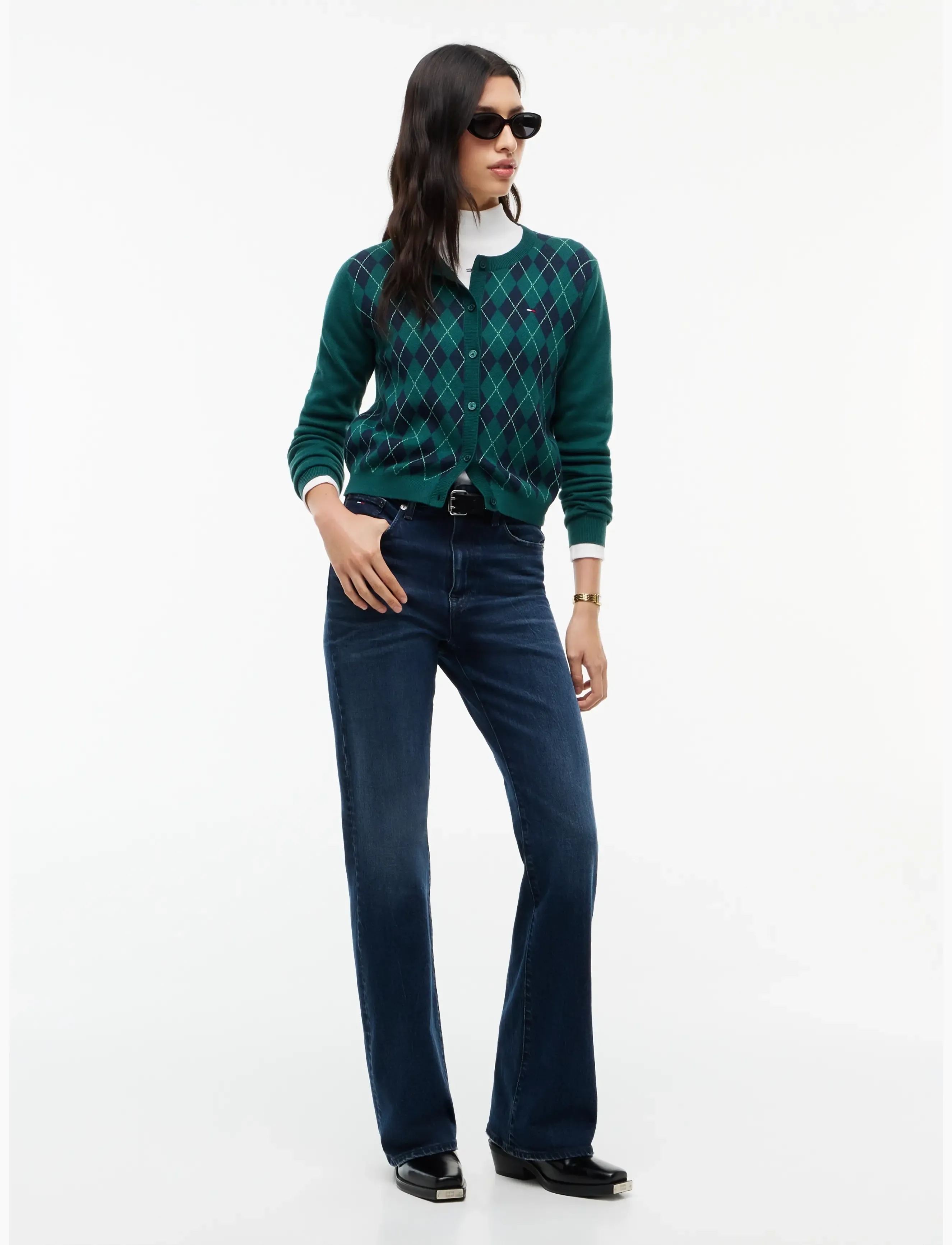 Tommy Jeans - TJW ESS CREW CARDIGAN ARGYLE EXT - koftor - elegant green   argyle - 4