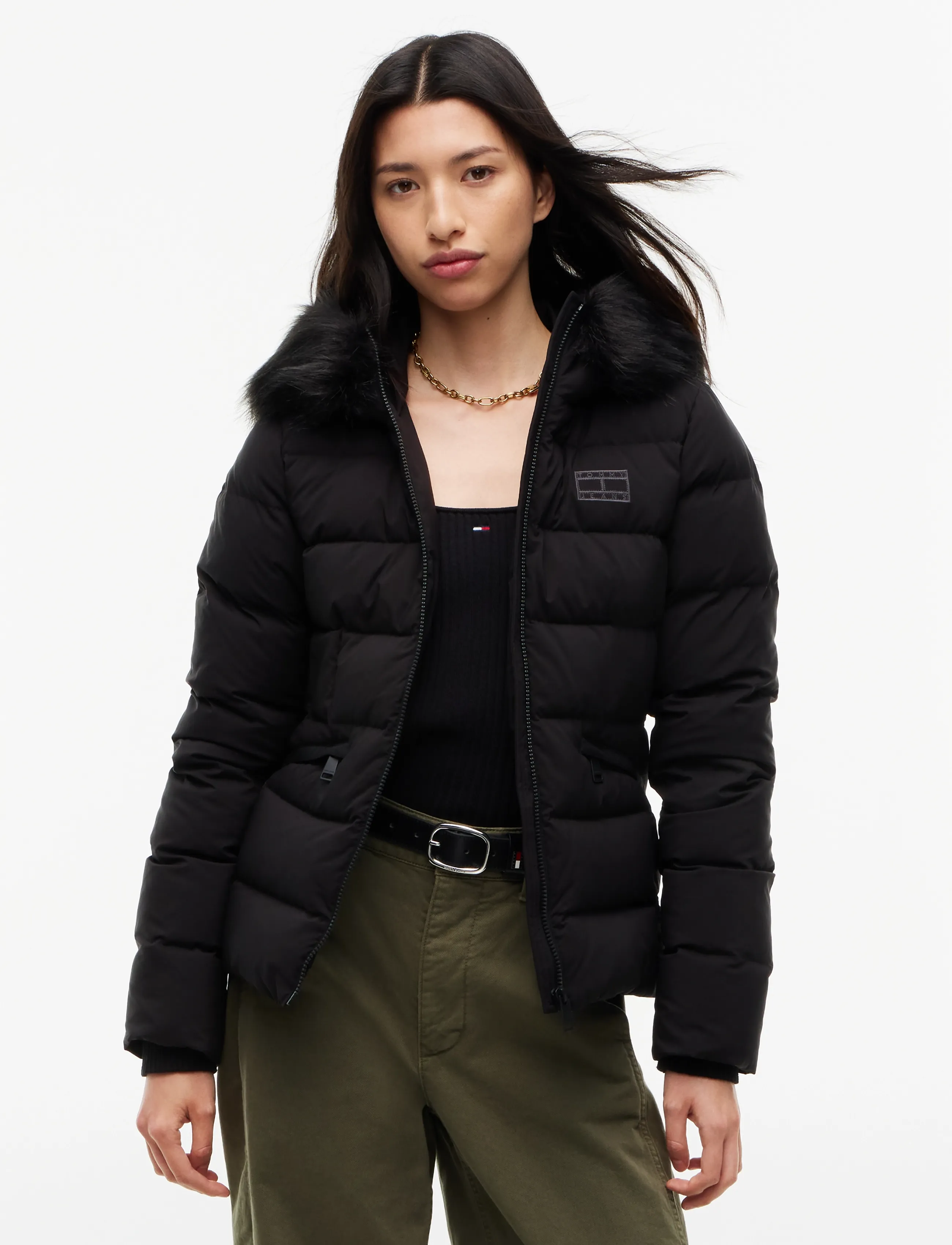 Tommy Jeans TJW SLIM HOOD PUFFER DOWN EXT - Tommy Hilfiger - BLACK / black