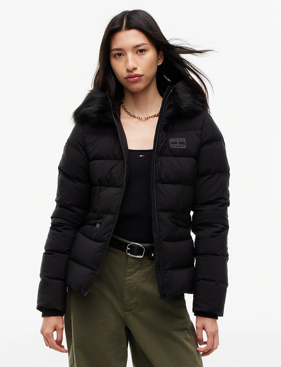 Tommy Jeans - TJW SLIM HOOD PUFFER DOWN EXT - vinterjakker - black - 0