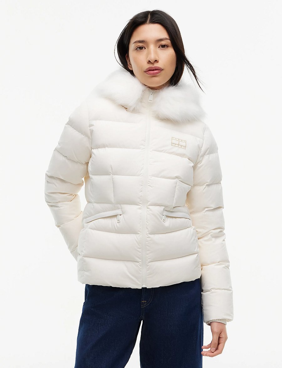 Tommy Jeans - TJW SLIM HOOD PUFFER DOWN EXT - winter jackets - off white - 0