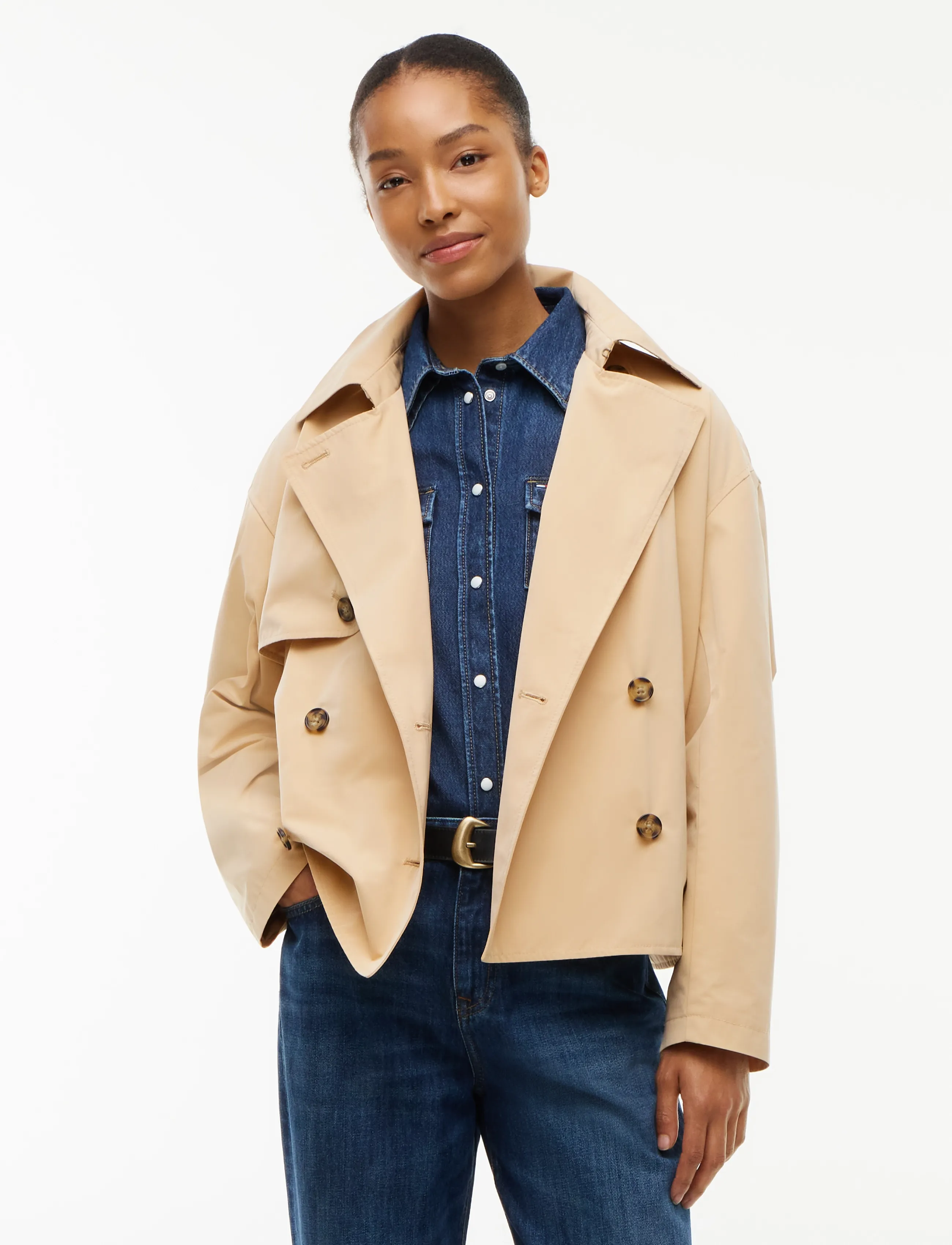Tommy Jeans TJW SHORT TRENCH JACKET - Tøj - SUNDAY PASTRY / beige